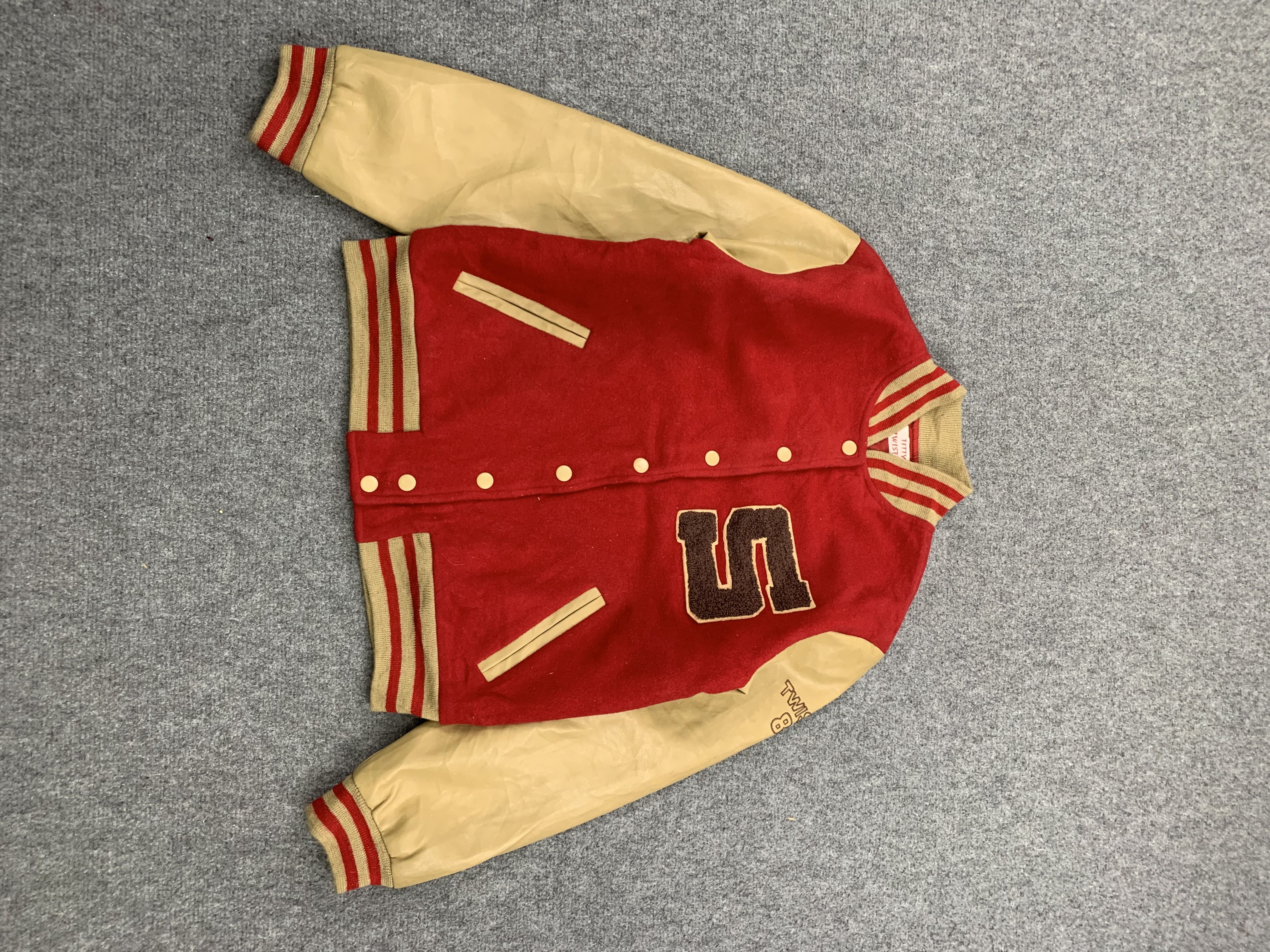 image of Varsity Jacket x Vintage Varsity Synthetic Sleeve Leather Jacket in Red, Men's (Size Medium)