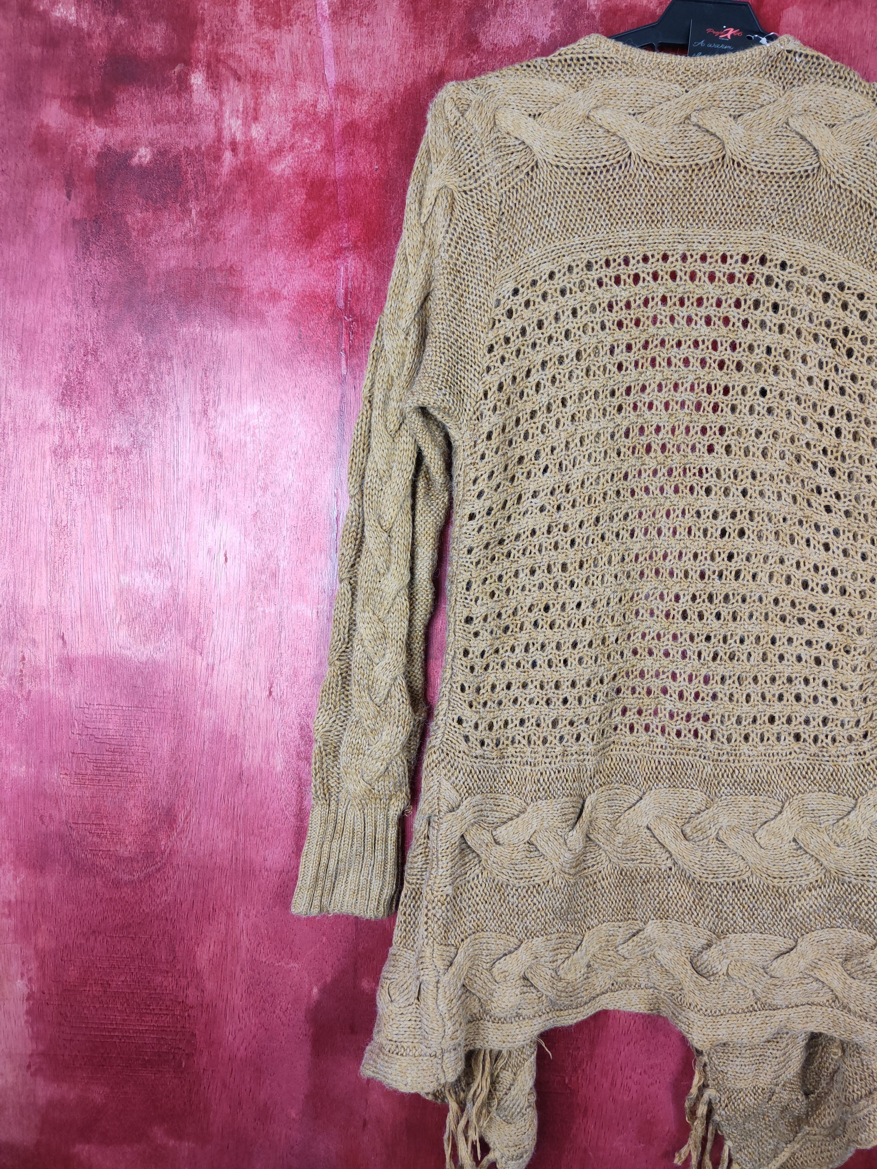 Homespun Knitwear Japanese Brand Brown crochet meshnet Cardigan #5184 Size US M / EU 48-50 / 2 - 6 Thumbnail