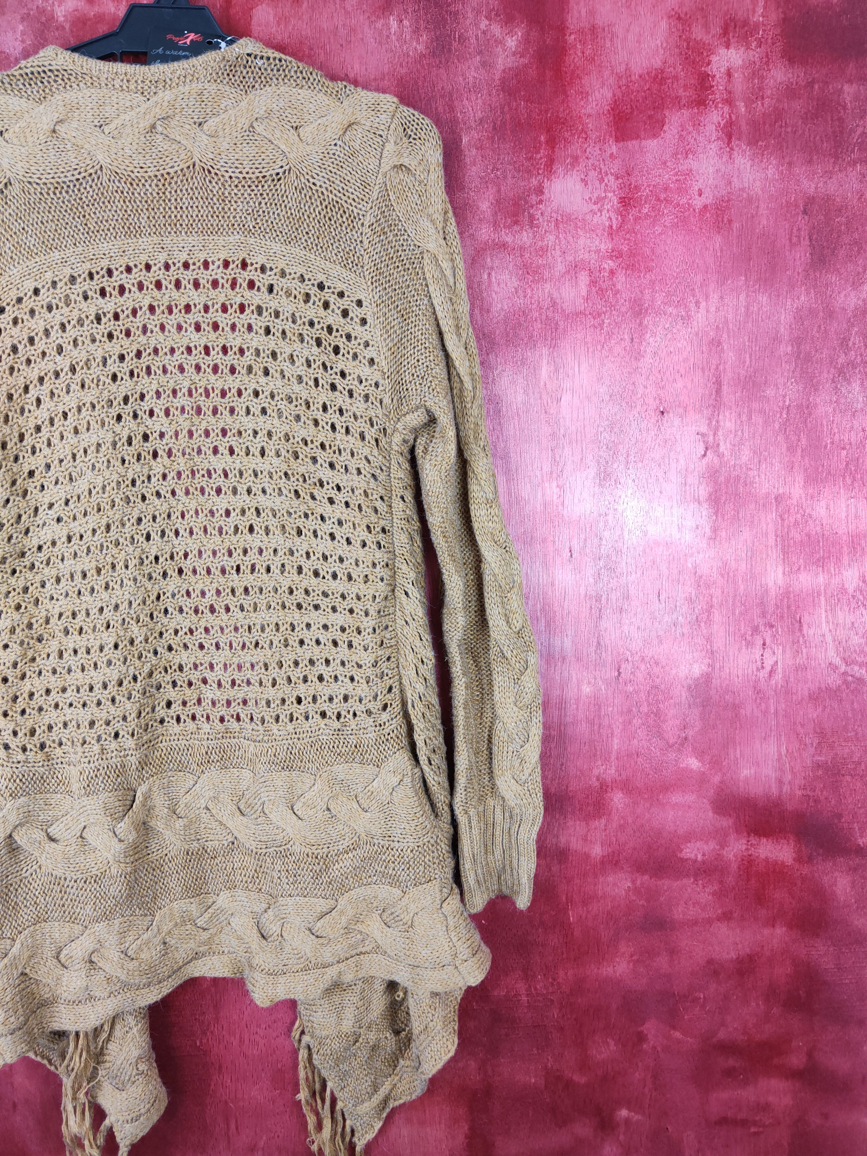 Homespun Knitwear Japanese Brand Brown crochet meshnet Cardigan #5184 Size US M / EU 48-50 / 2 - 7 Thumbnail