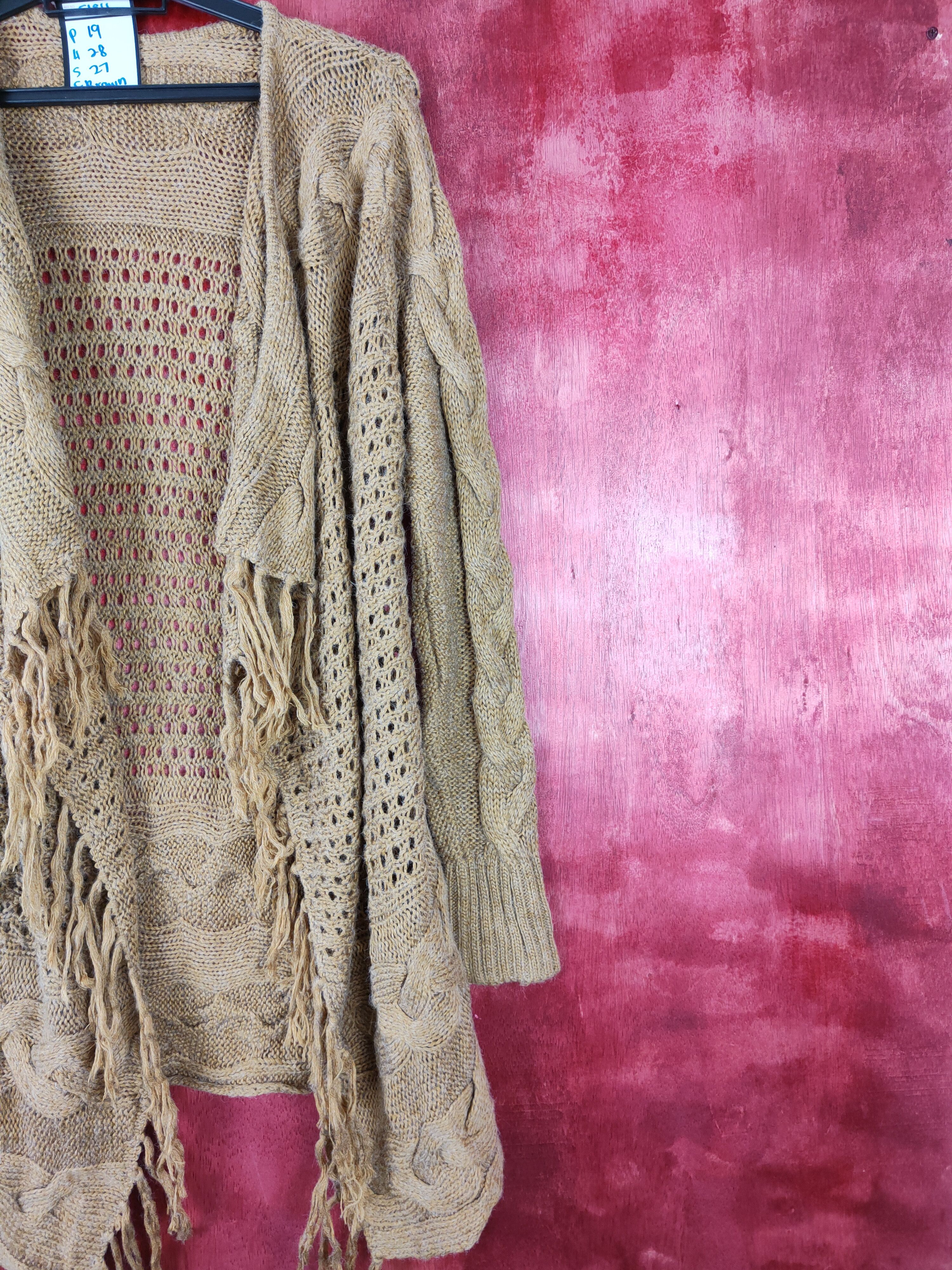 Homespun Knitwear Japanese Brand Brown crochet meshnet Cardigan #5184 Size US M / EU 48-50 / 2 - 4 Thumbnail