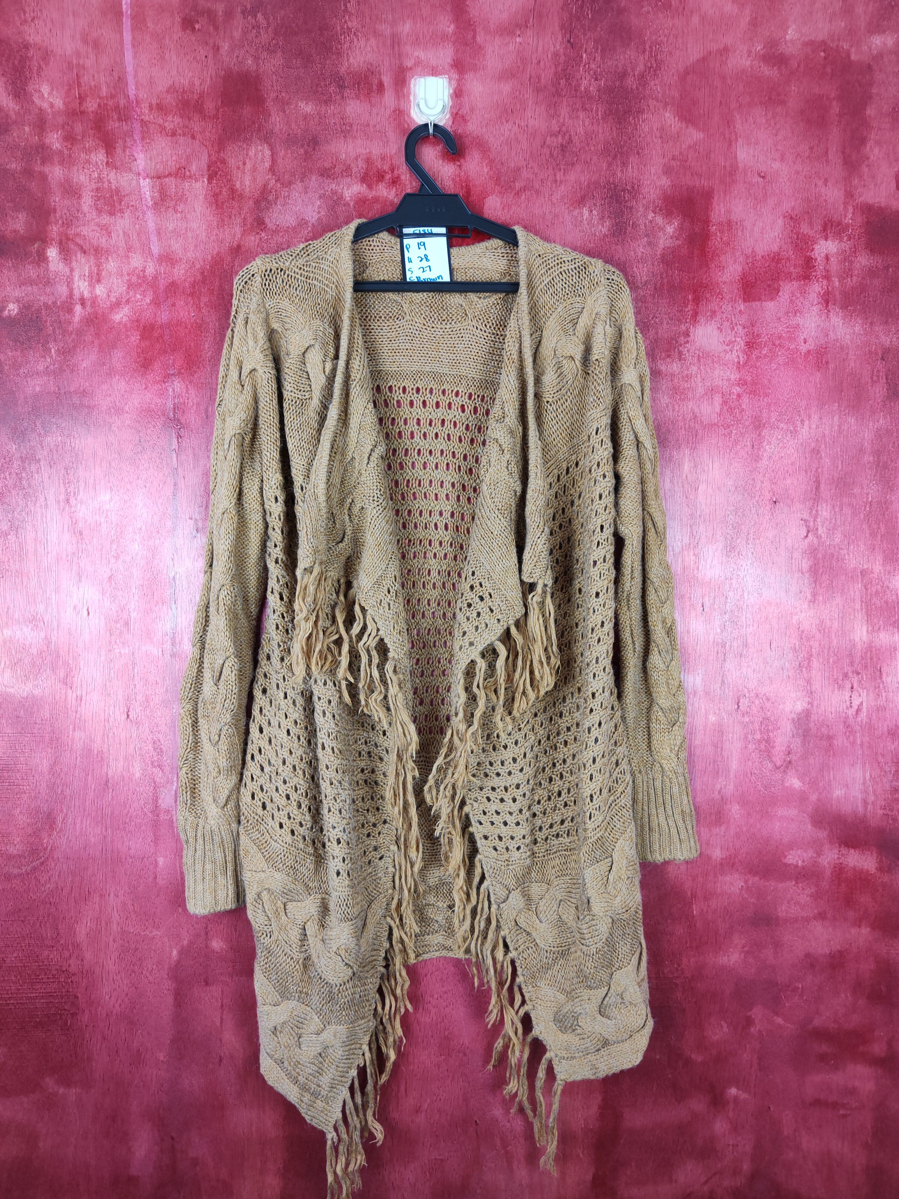Homespun Knitwear Japanese Brand Brown crochet meshnet Cardigan #5184 Size US M / EU 48-50 / 2 - 1 Thumbnail