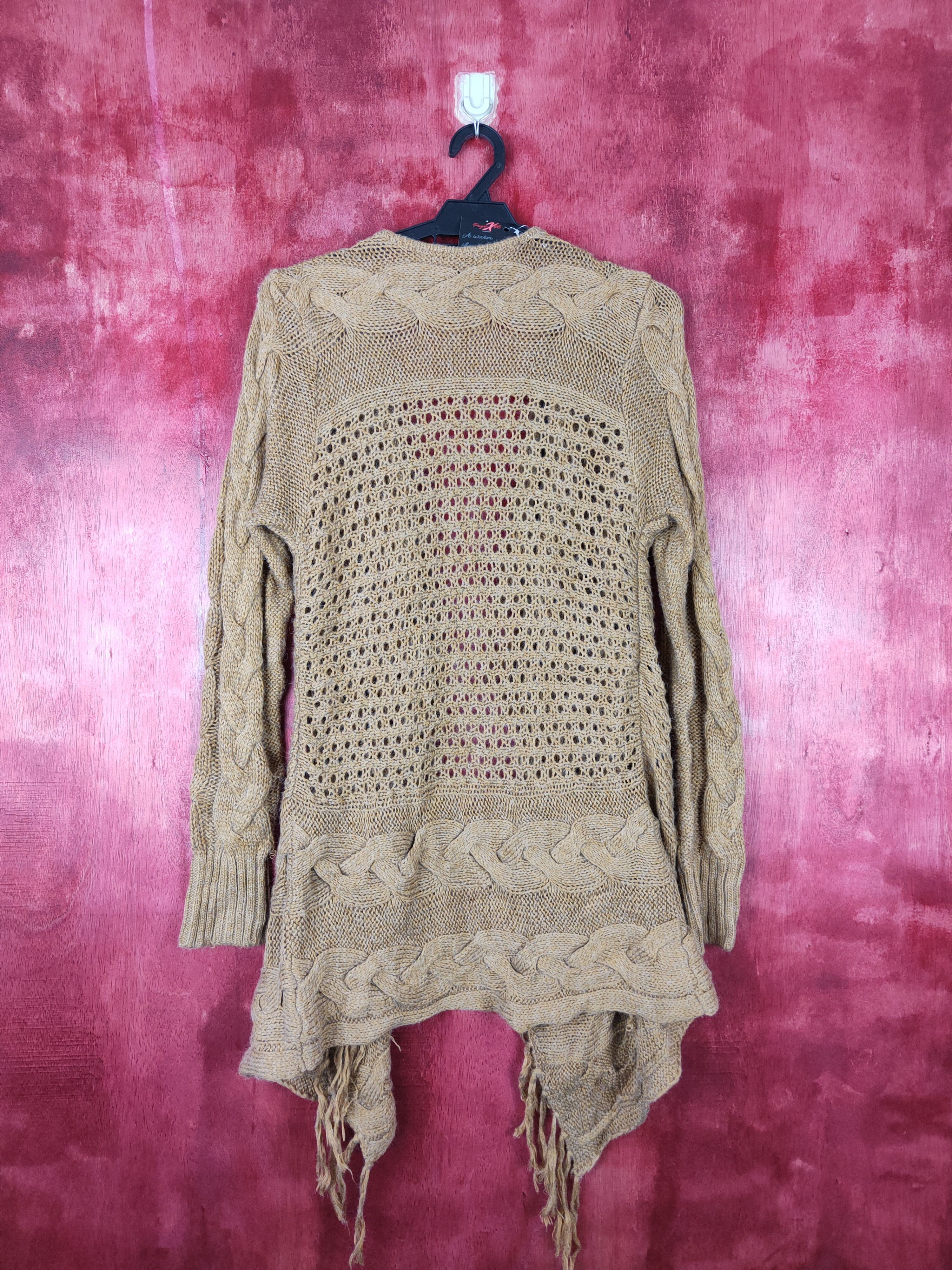 Homespun Knitwear Japanese Brand Brown crochet meshnet Cardigan #5184 Size US M / EU 48-50 / 2 - 5 Thumbnail