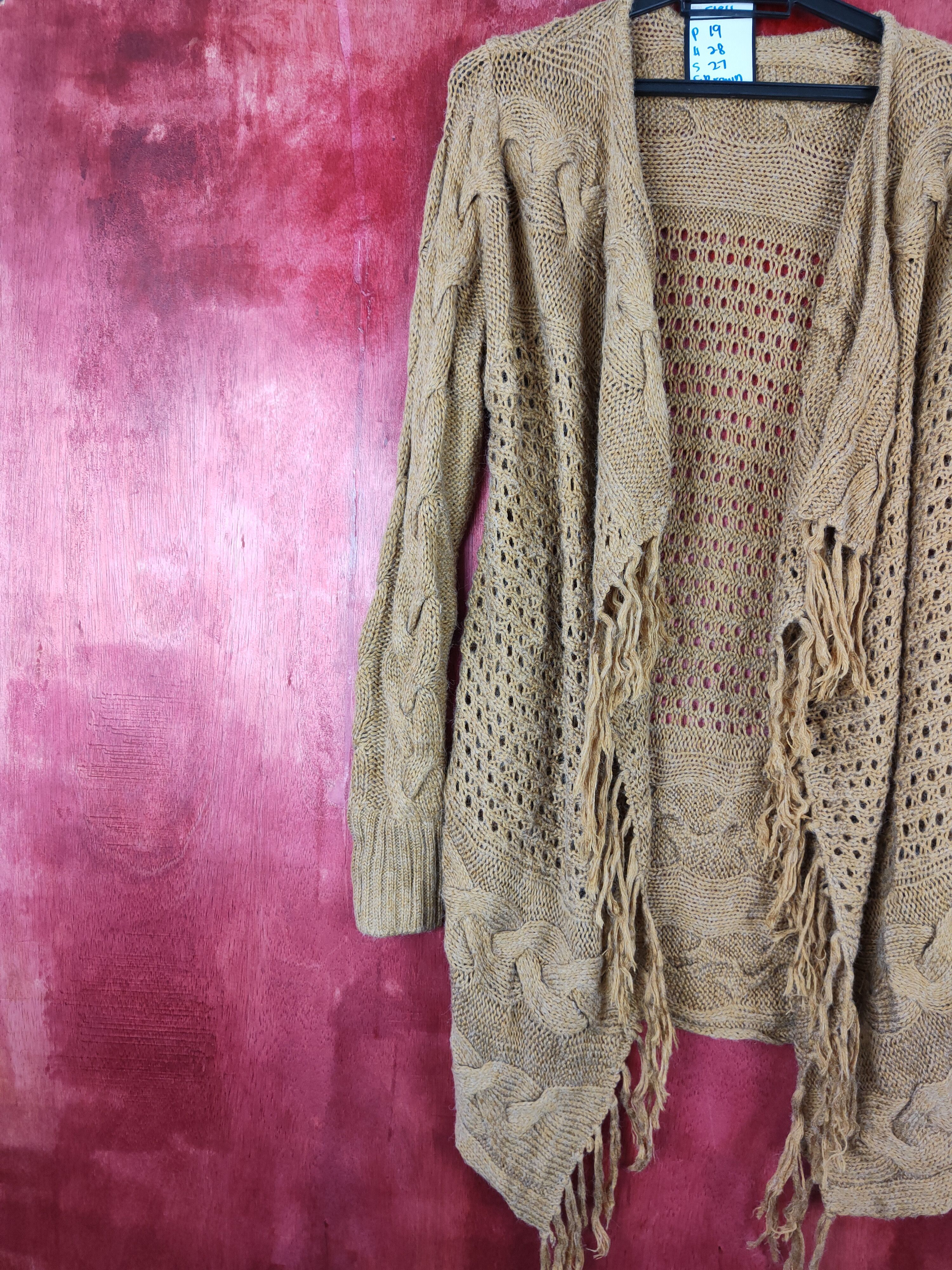Homespun Knitwear Japanese Brand Brown crochet meshnet Cardigan #5184 Size US M / EU 48-50 / 2 - 3 Thumbnail