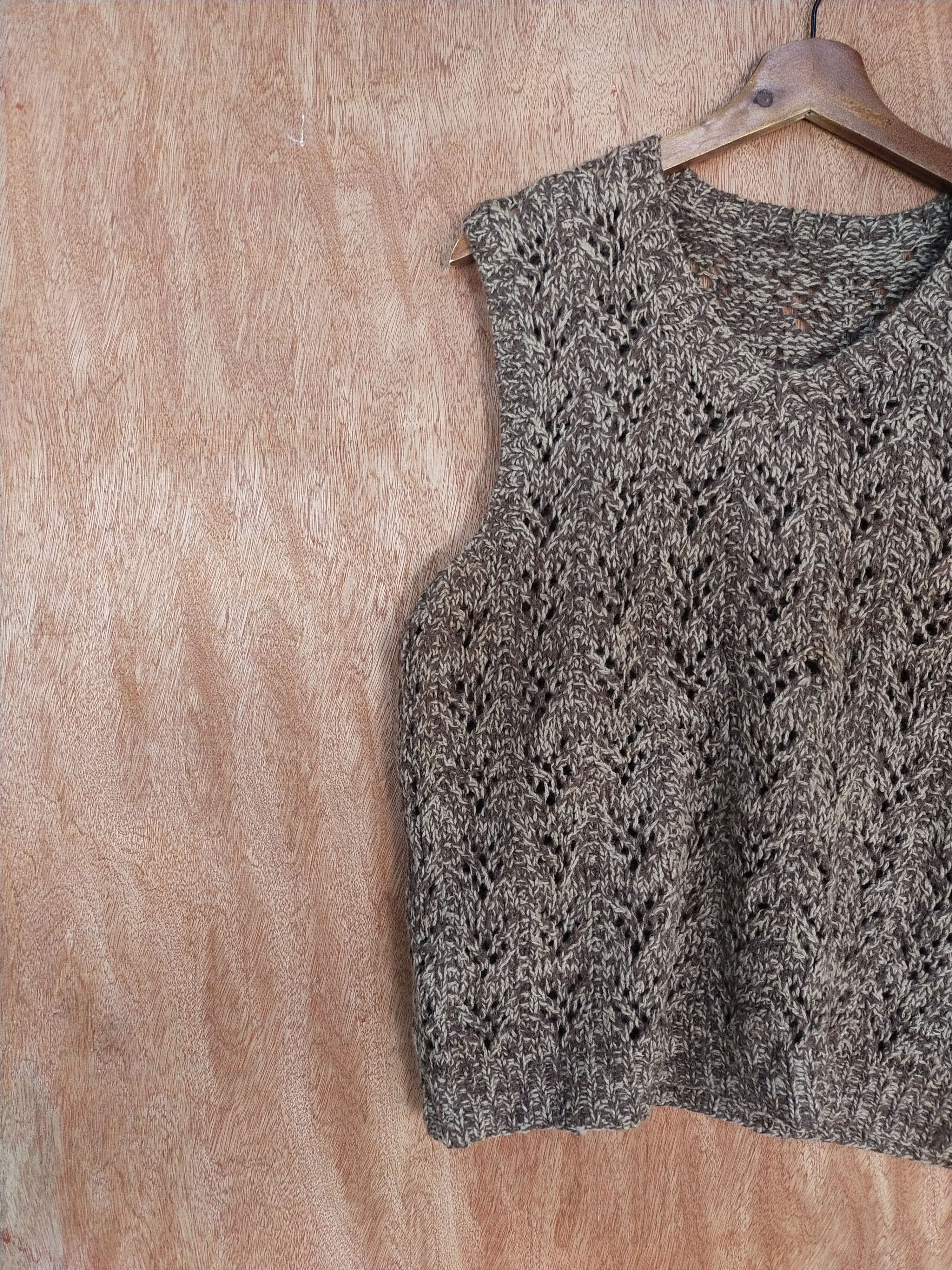 Homespun Knitwear Japan crochet vest meshnet Brown sleeveless knitwear #S182 Size M / US 6-8 / IT 42-44 - 4 Thumbnail