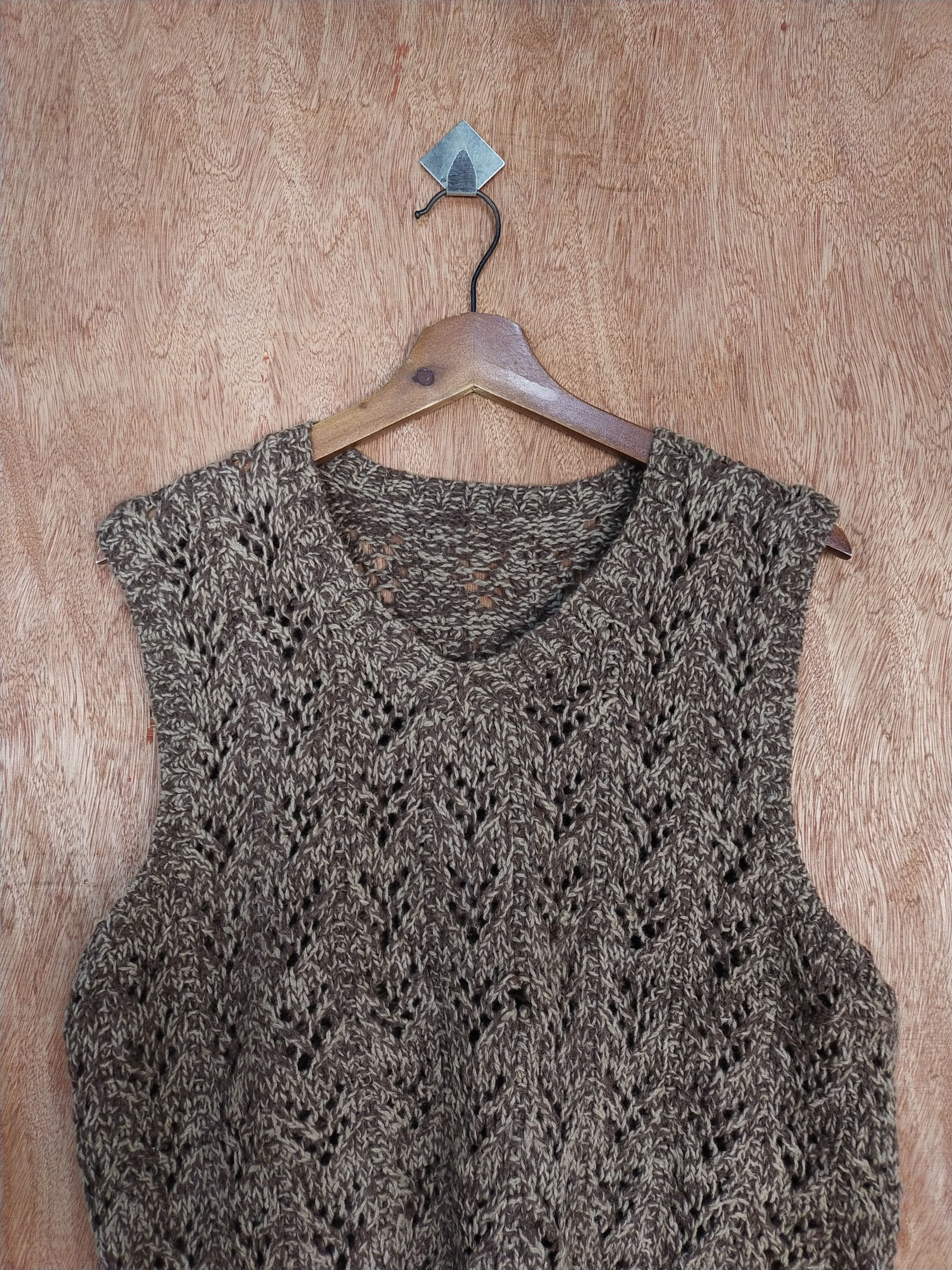 Homespun Knitwear Japan crochet vest meshnet Brown sleeveless knitwear #S182 Size M / US 6-8 / IT 42-44 - 2 Thumbnail