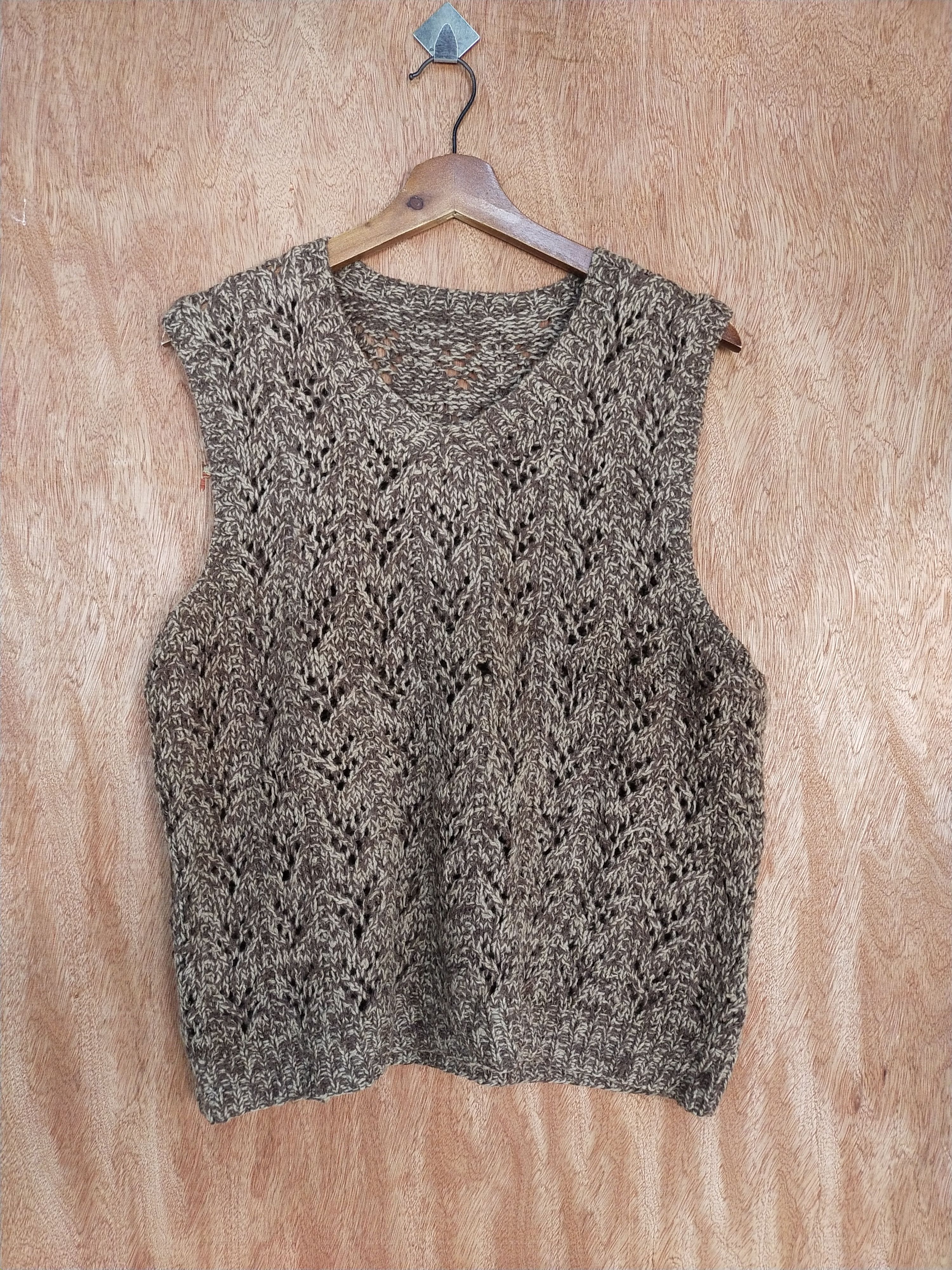 Homespun Knitwear Japan crochet vest meshnet Brown sleeveless knitwear #S182 Size M / US 6-8 / IT 42-44 - 1 Thumbnail