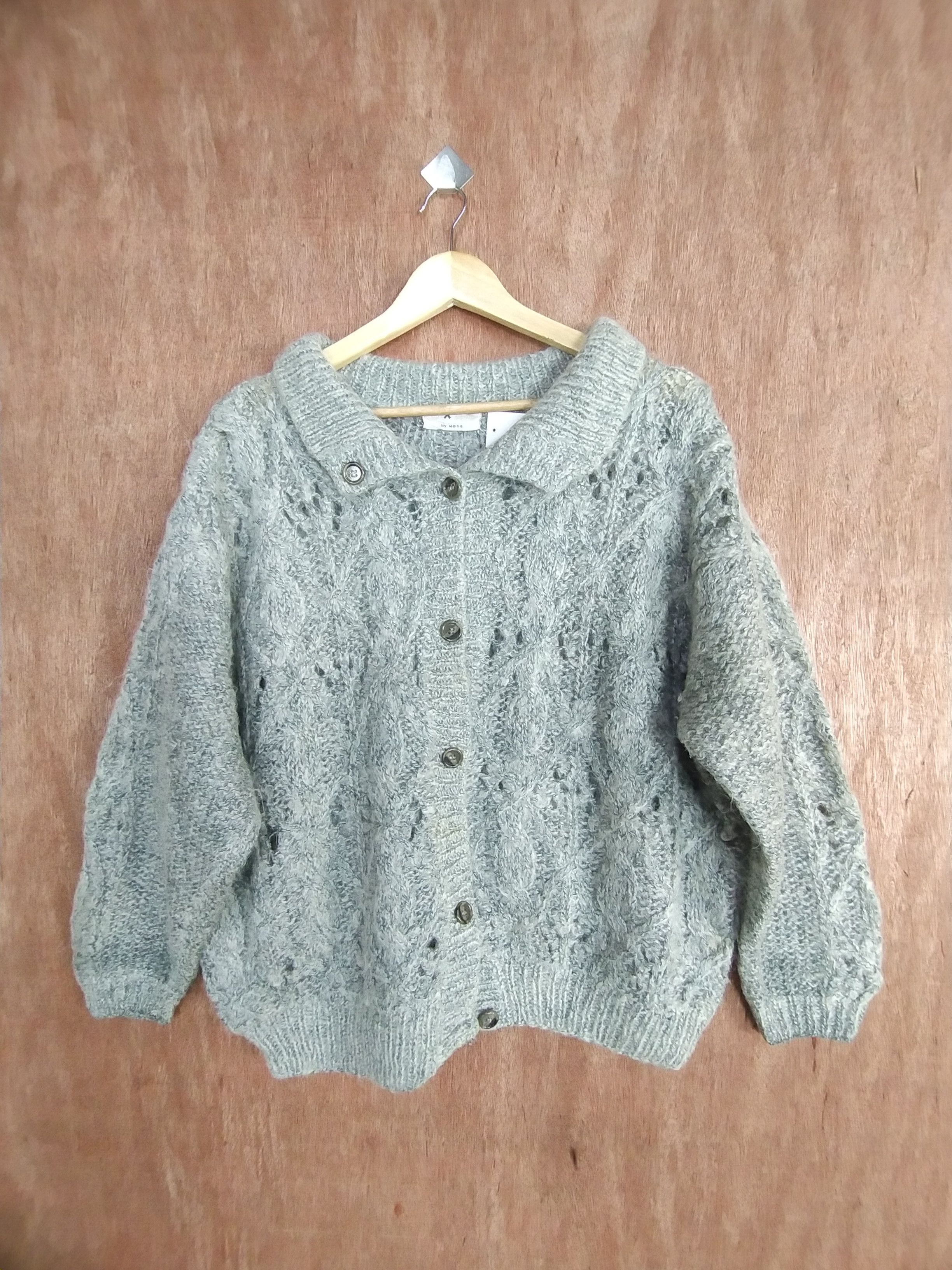 image of Aran Isles Knitwear x Cardigan M.b.s.s Mohair Crochet Cardigan Gray Knitwear S027 in Grey (Size Med