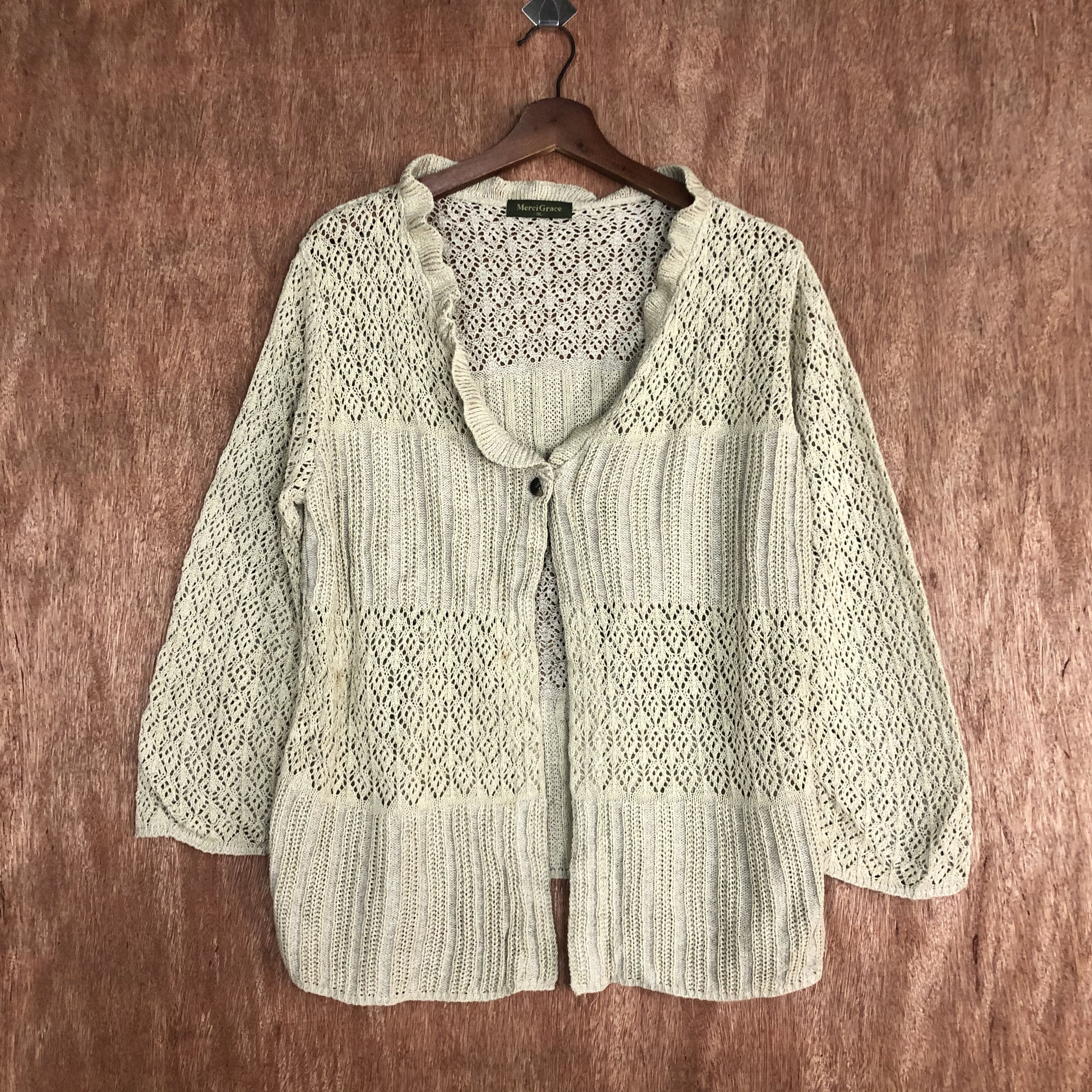 Vintage DLL MerciGrace Brown crochet Knitwear cardigan #c529 Size XL / US 12-14 / IT 48-50 - 1 Thumbnail