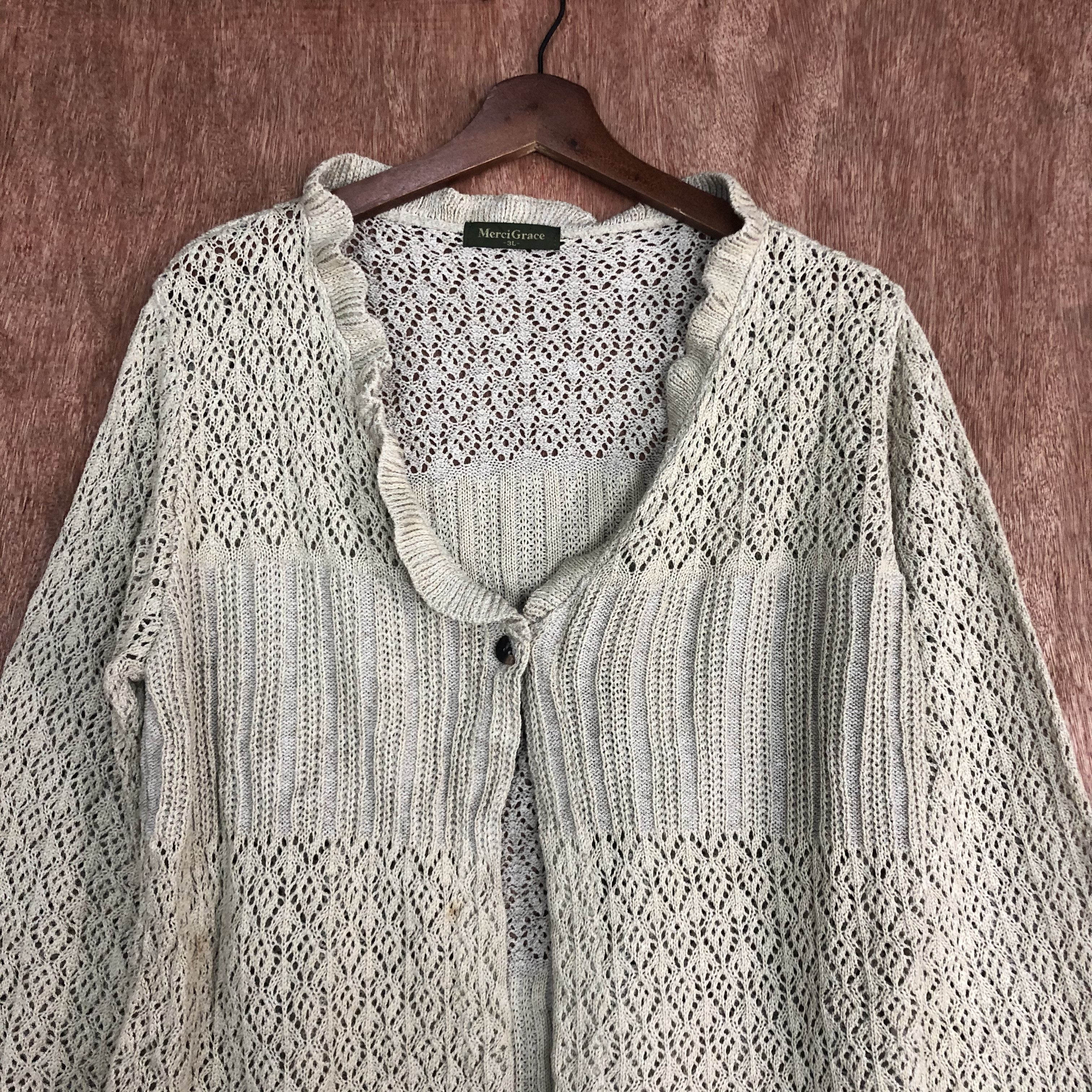 Vintage DLL MerciGrace Brown crochet Knitwear cardigan #c529 Size XL / US 12-14 / IT 48-50 - 8 Thumbnail