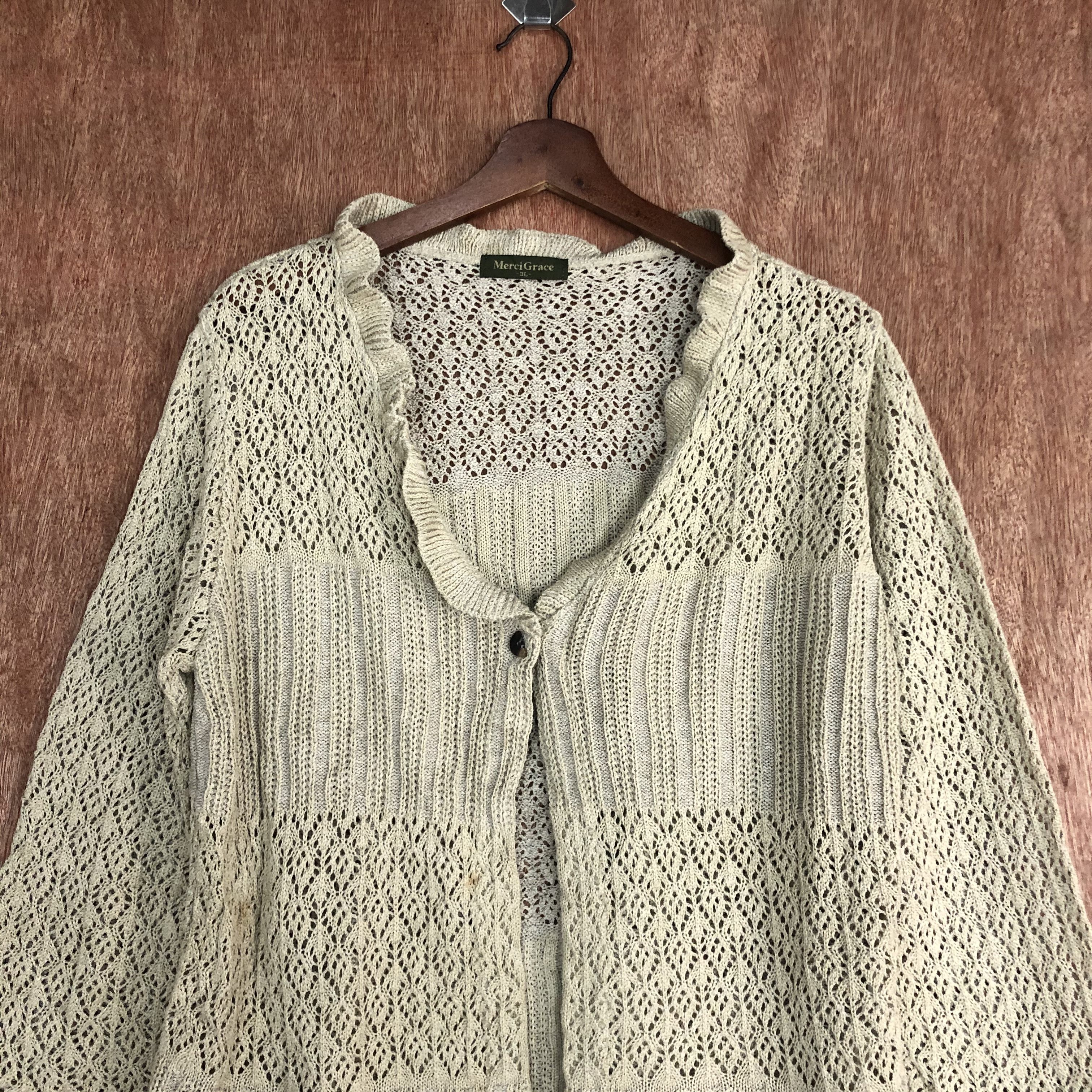 Vintage DLL MerciGrace Brown crochet Knitwear cardigan #c529 Size XL / US 12-14 / IT 48-50 - 2 Thumbnail