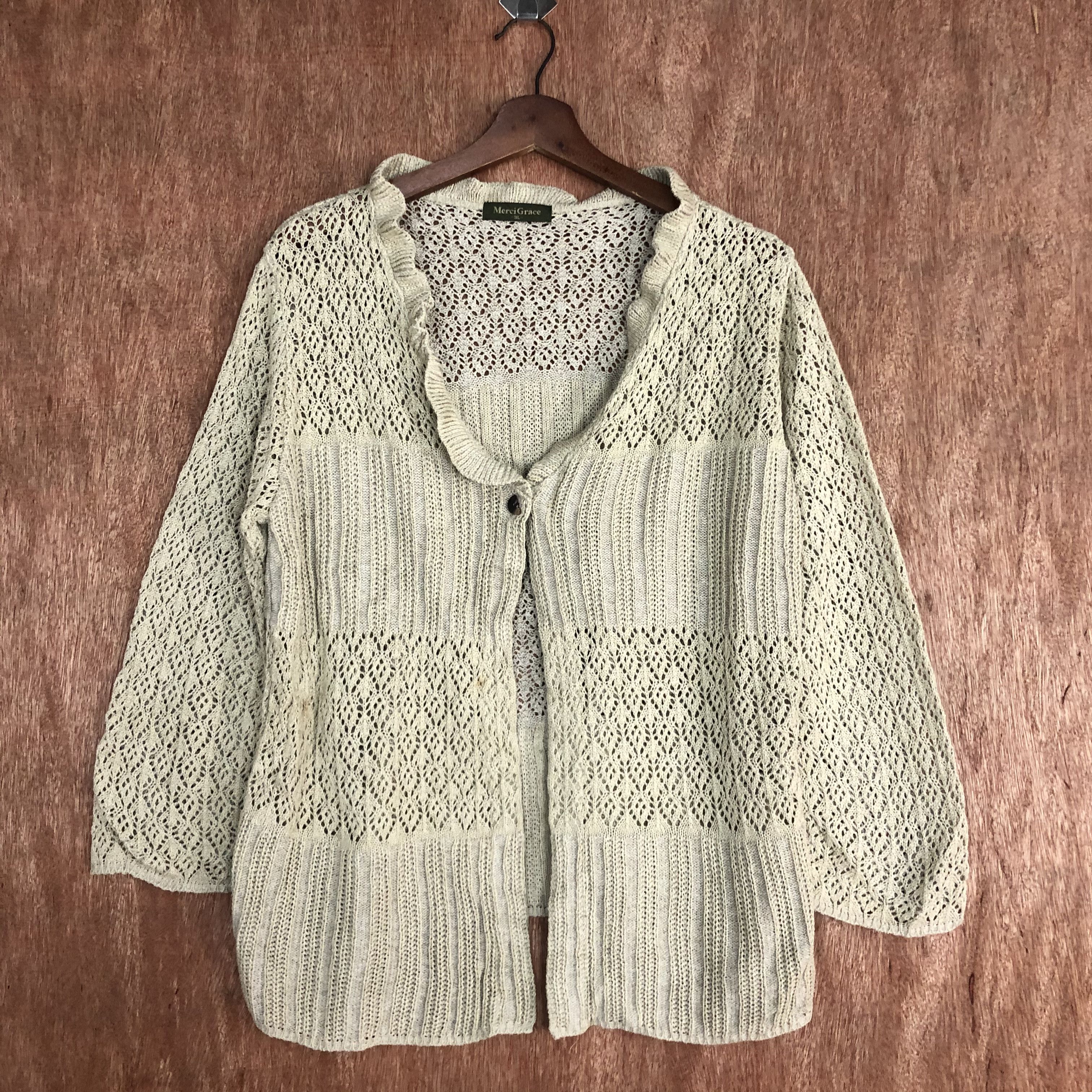 Vintage DLL MerciGrace Brown crochet Knitwear cardigan #c529 Size XL / US 12-14 / IT 48-50 - 4 Thumbnail
