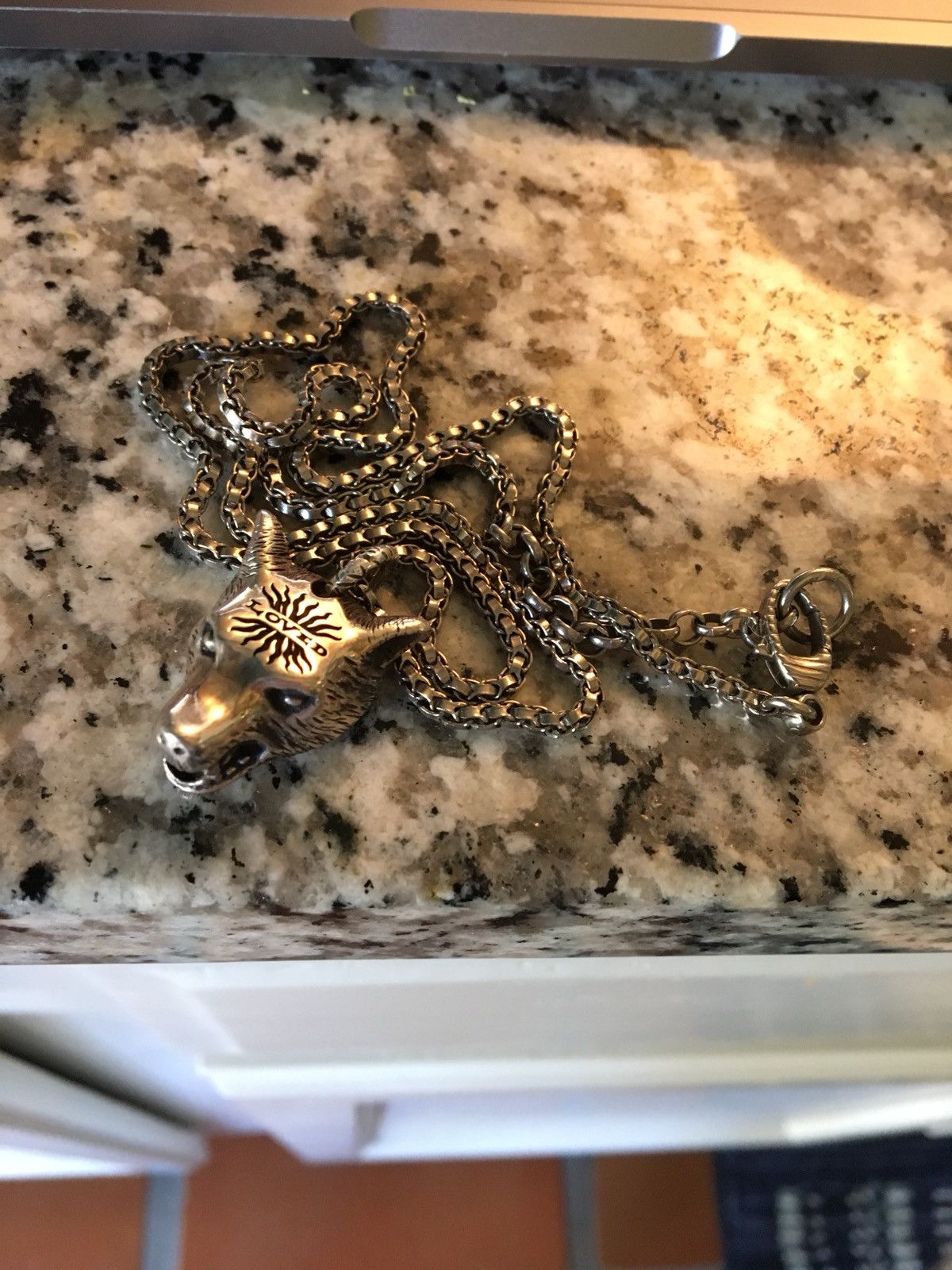 Gucci Gucci .925 Silver Anger Forest Wolf Head Pendant Necklace Size ONE SIZE - 4 Thumbnail