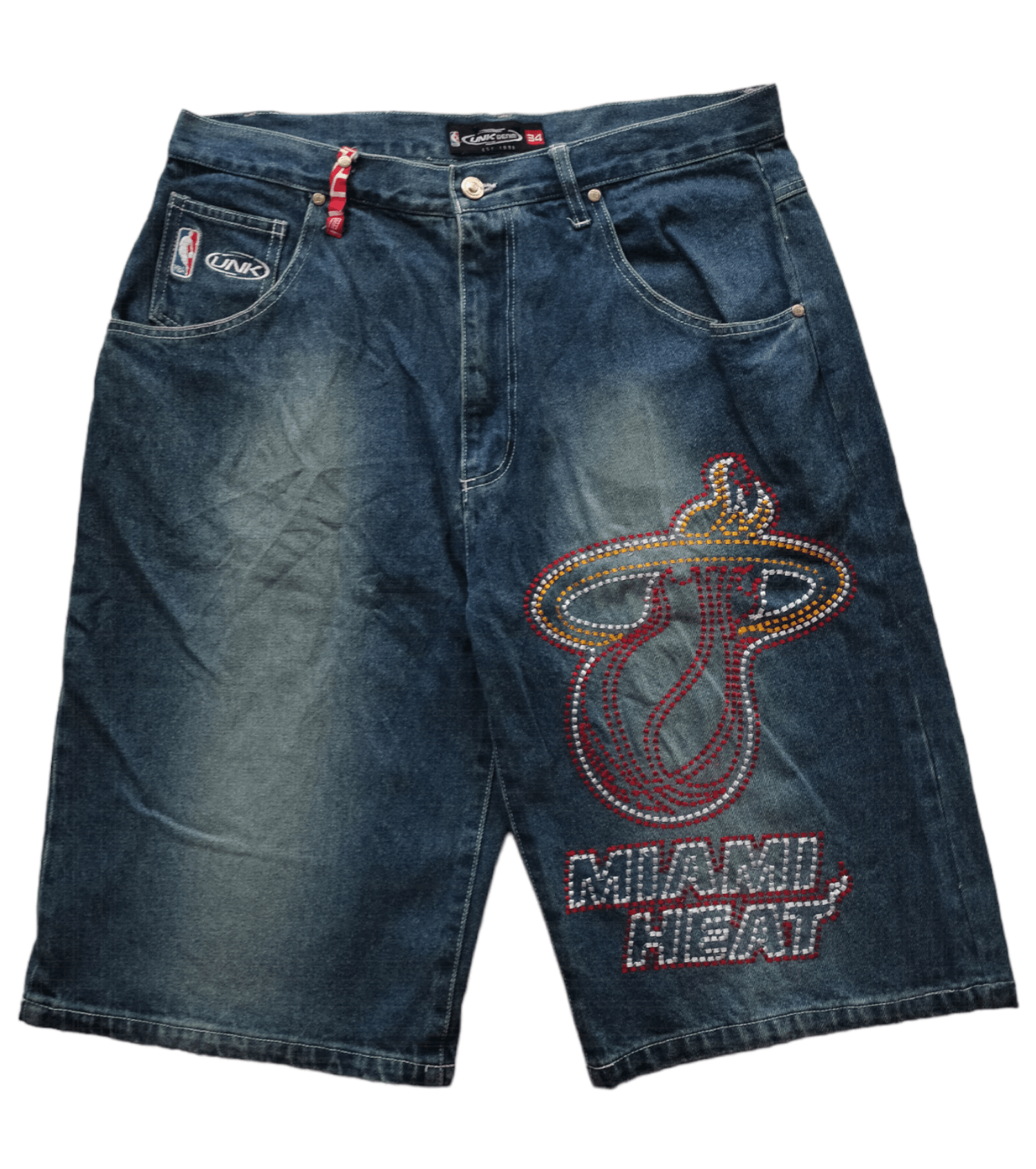 image of Avirex Varsity Jacket x Jnco Verry Vintage Nba Miami Heat Baggy Pants in Denim, Men's (Size 34)