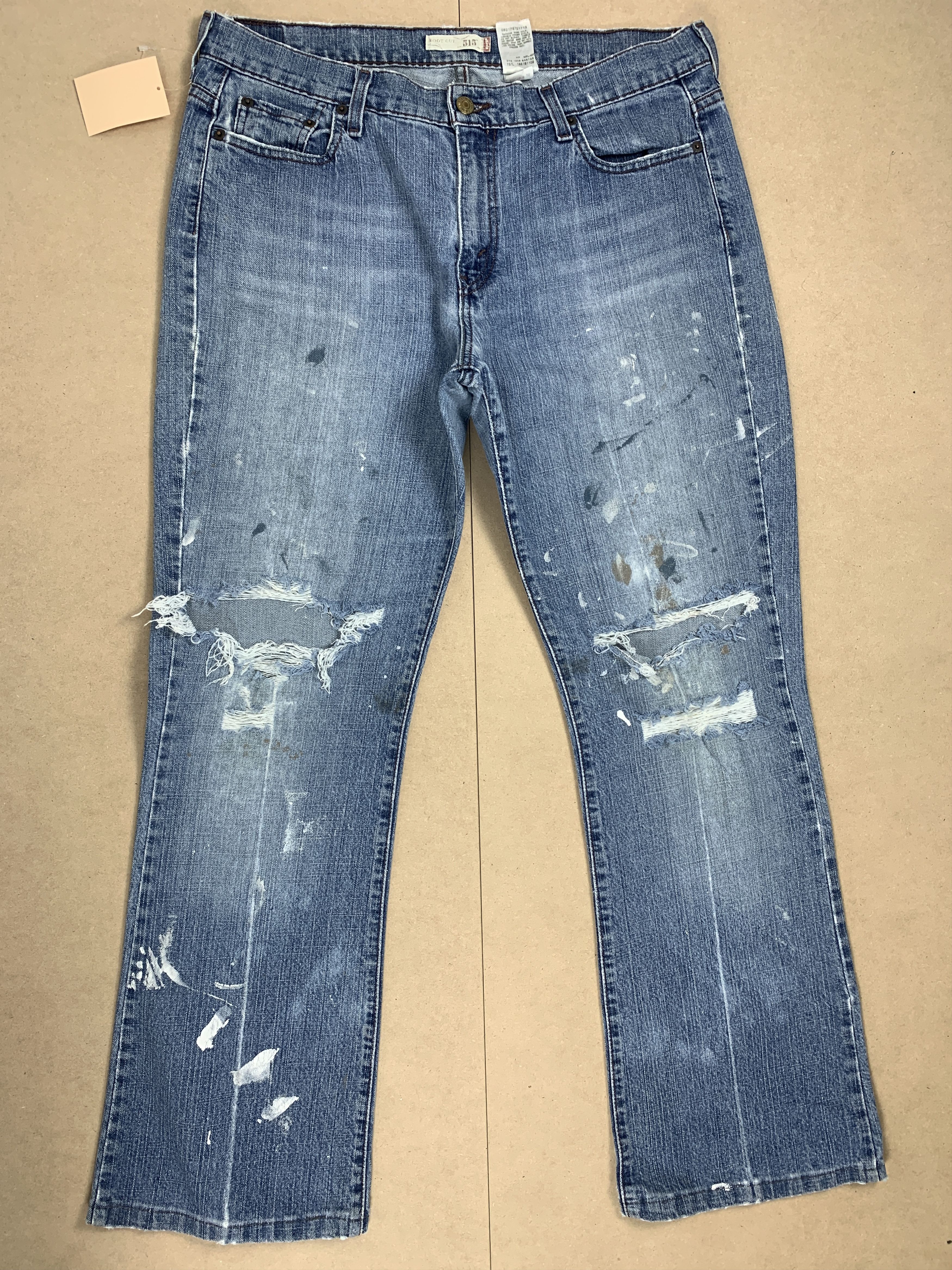 image of Levis 515 Boot Cut Distressed Faded Jeans in Blue Denim, Men's (Size 34)