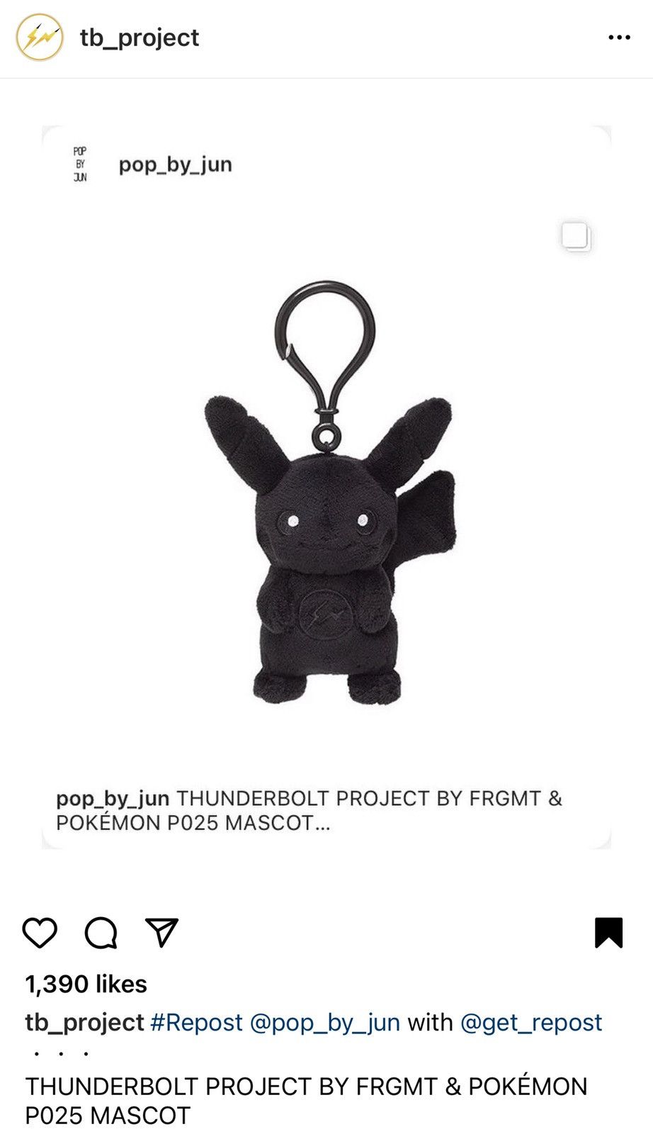 Fragment Design × Pokemon Fragment Black/grey Pikachu for