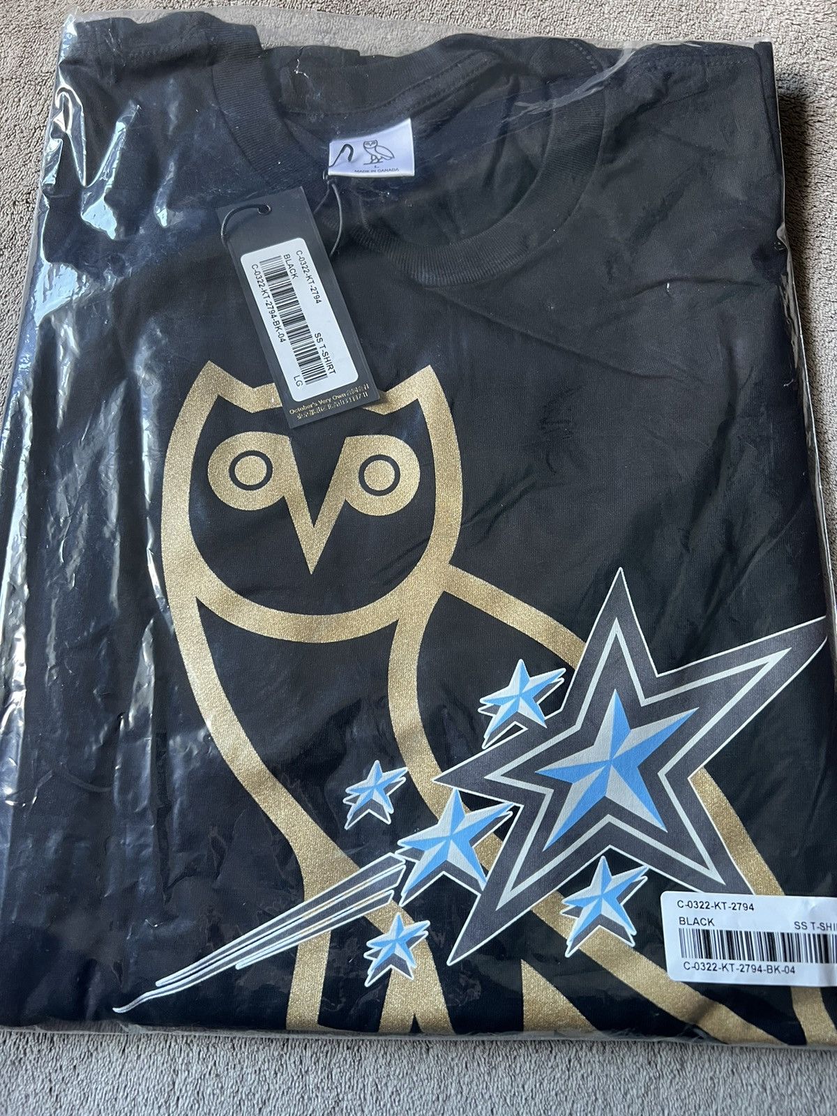 image of Drake x Hype Ovo Tshirt X Sss OG Owl Scarborough Shooting Stars Tee in Black, Men's (Size Large)