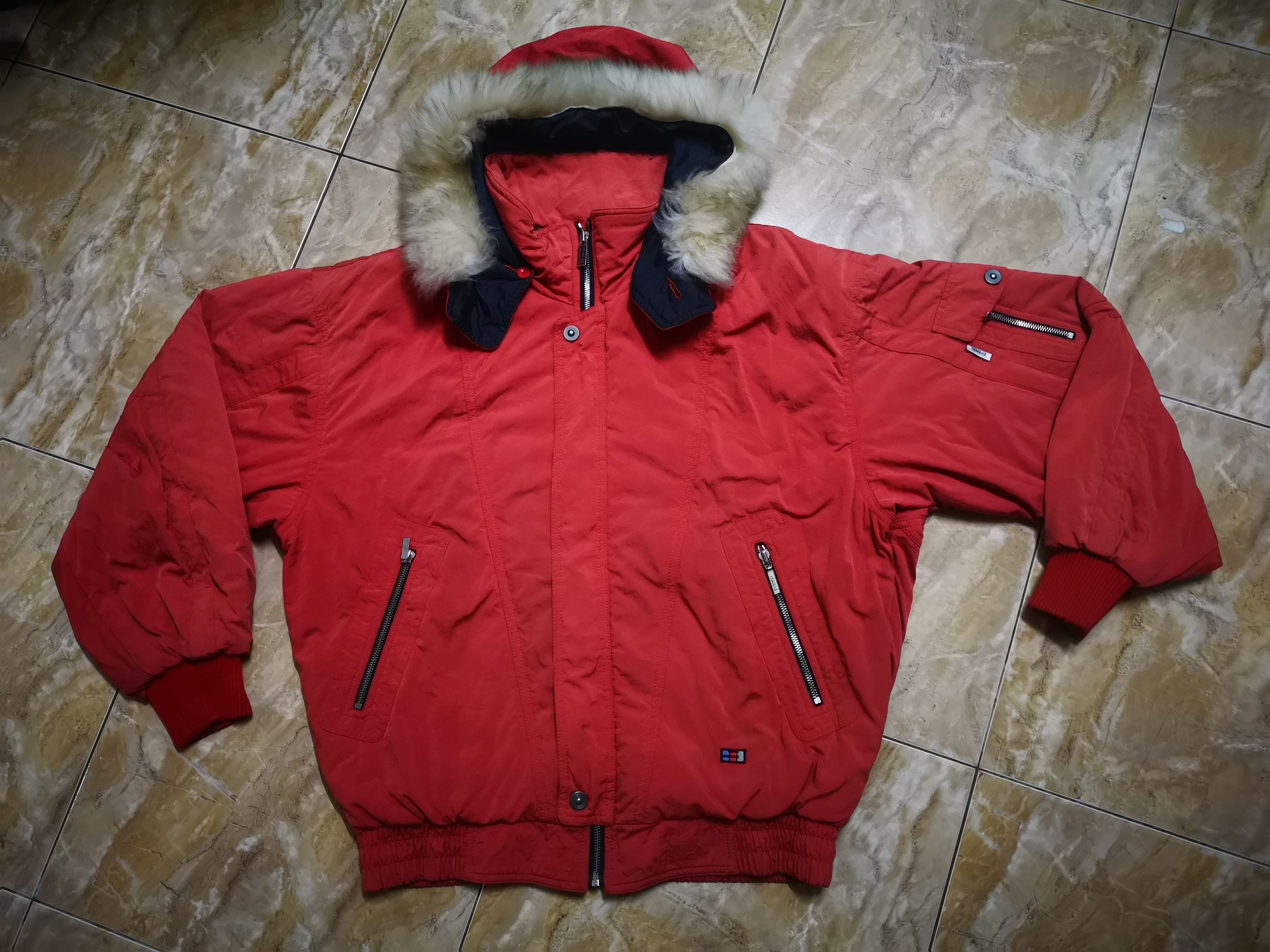 image of Yamaha Bomber Jacket With Hoodie in Red, Men's (Size Large)
