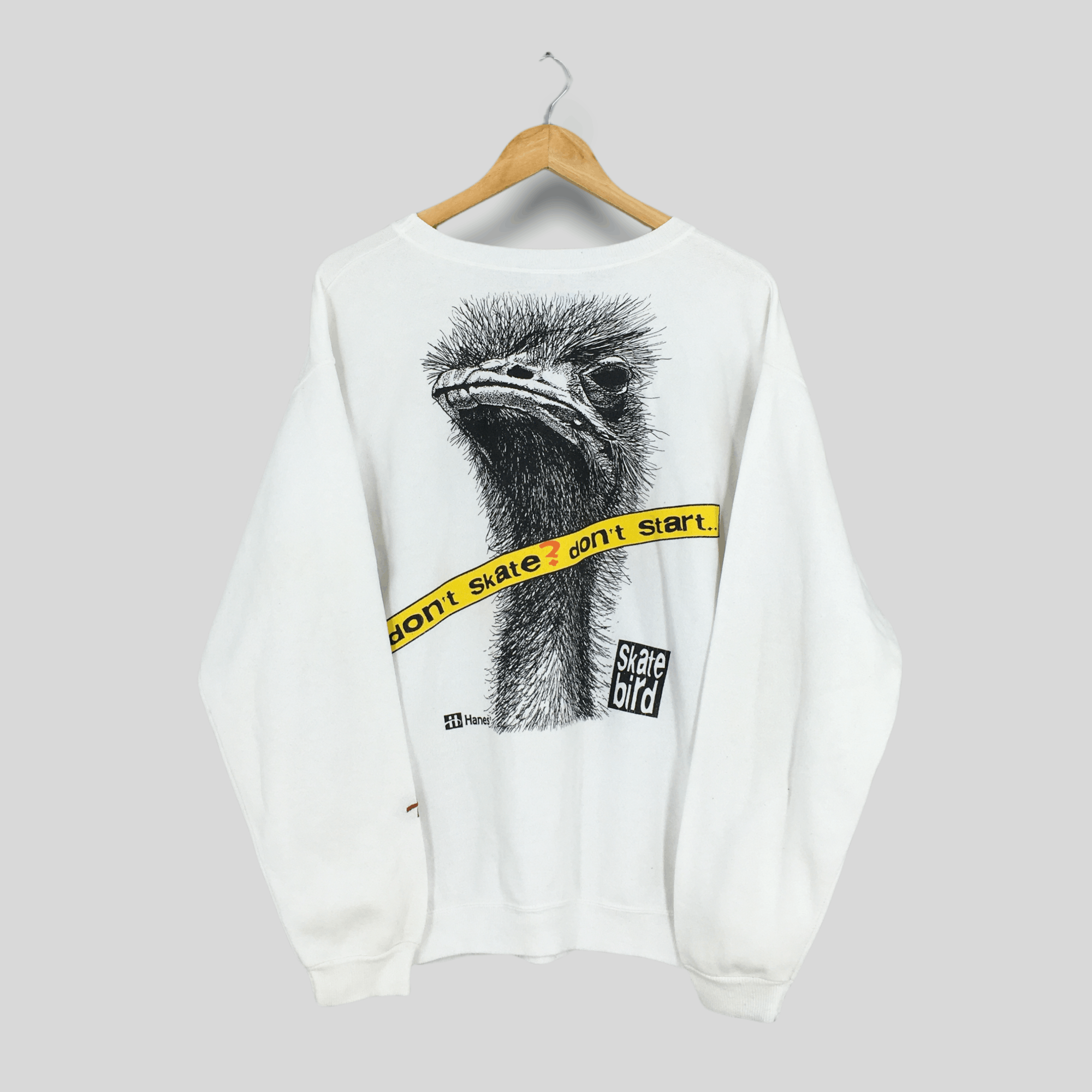 image of Hanes x Vintage Skatebird Don't Skate Don't Start Sweatshirt Medium in White, Men's