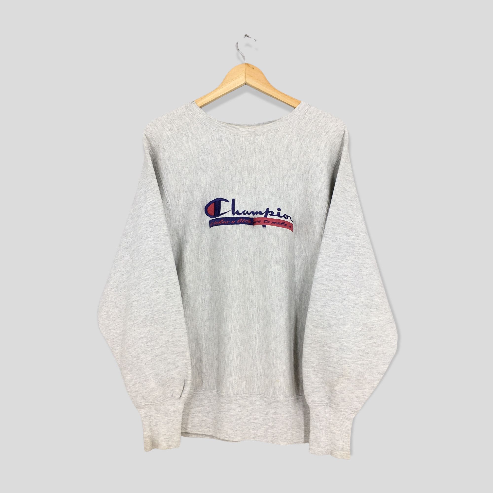image of Champion Reverse Weave Script Logo Sweatshirt Medium in Grey, Men's