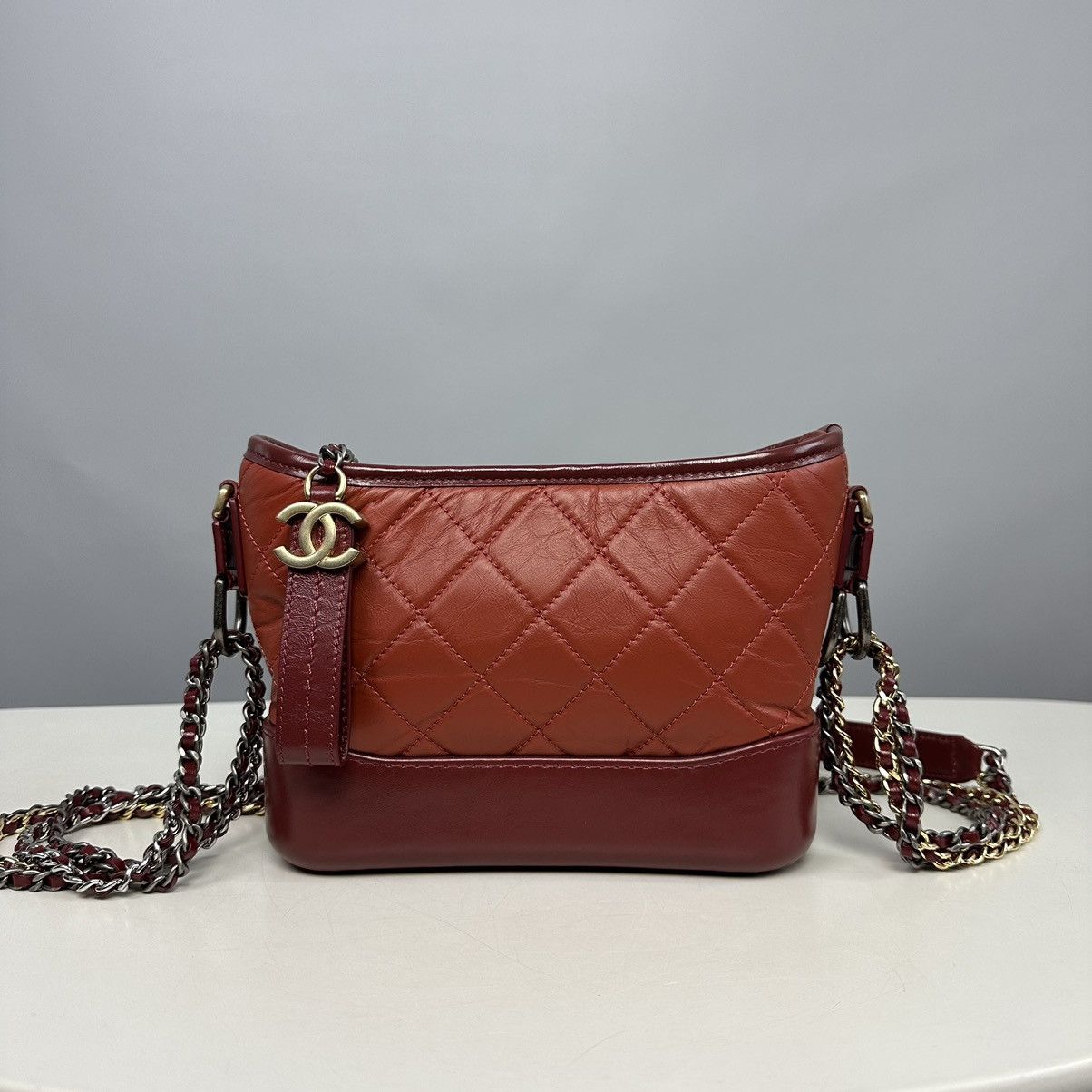 image of Chanel Gabrielle Bordeaux Leather Hobo Bag in Brown, Women's