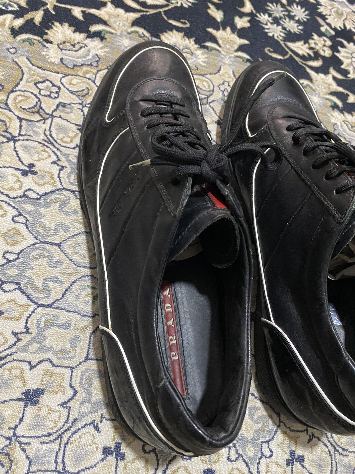 Prada Vtg Prada Black Sneakers Lace Up Lining White Casual Shoes Size US 10.5 / EU 43-44 - 5 Thumbnail