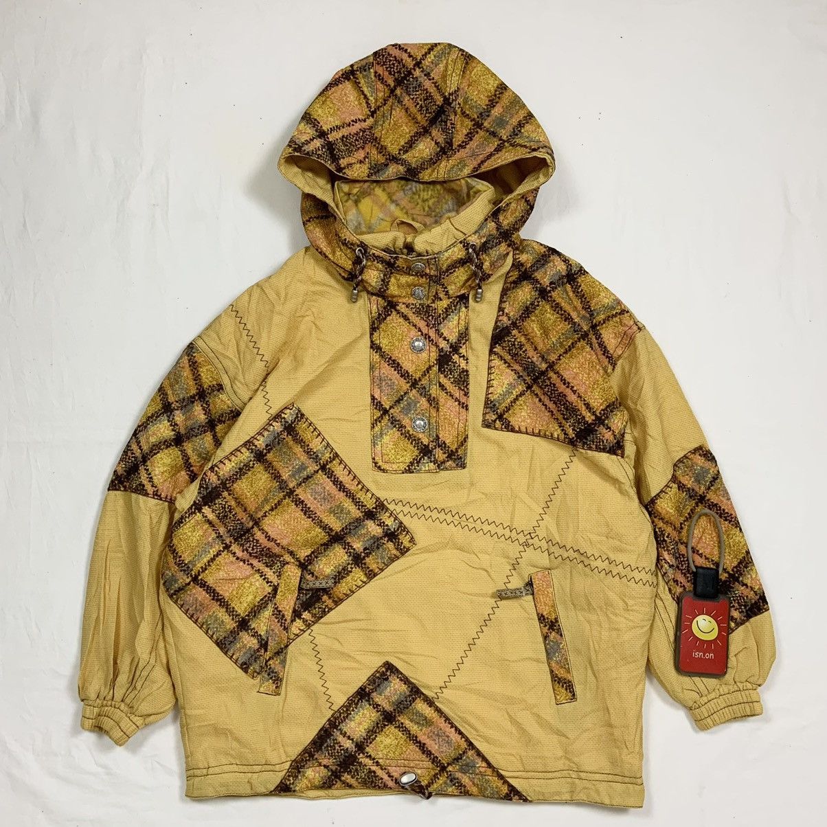 image of Vintage Evanova Patchwork Hooded Jacket in Yellow, Men's (Size Large)