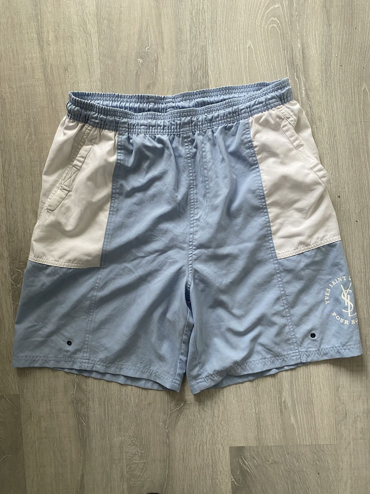 90s Yves Saint Laurent vintage baby blue shorts YSL