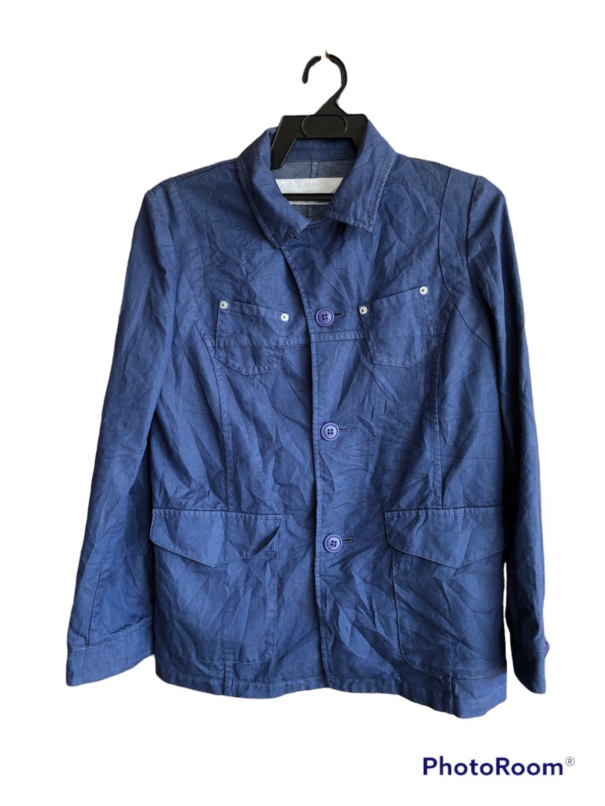image of Avant Garde x Made In USA Sunaokuwahara Long Sleve Biutton in Blue, Women's (Size Medium)