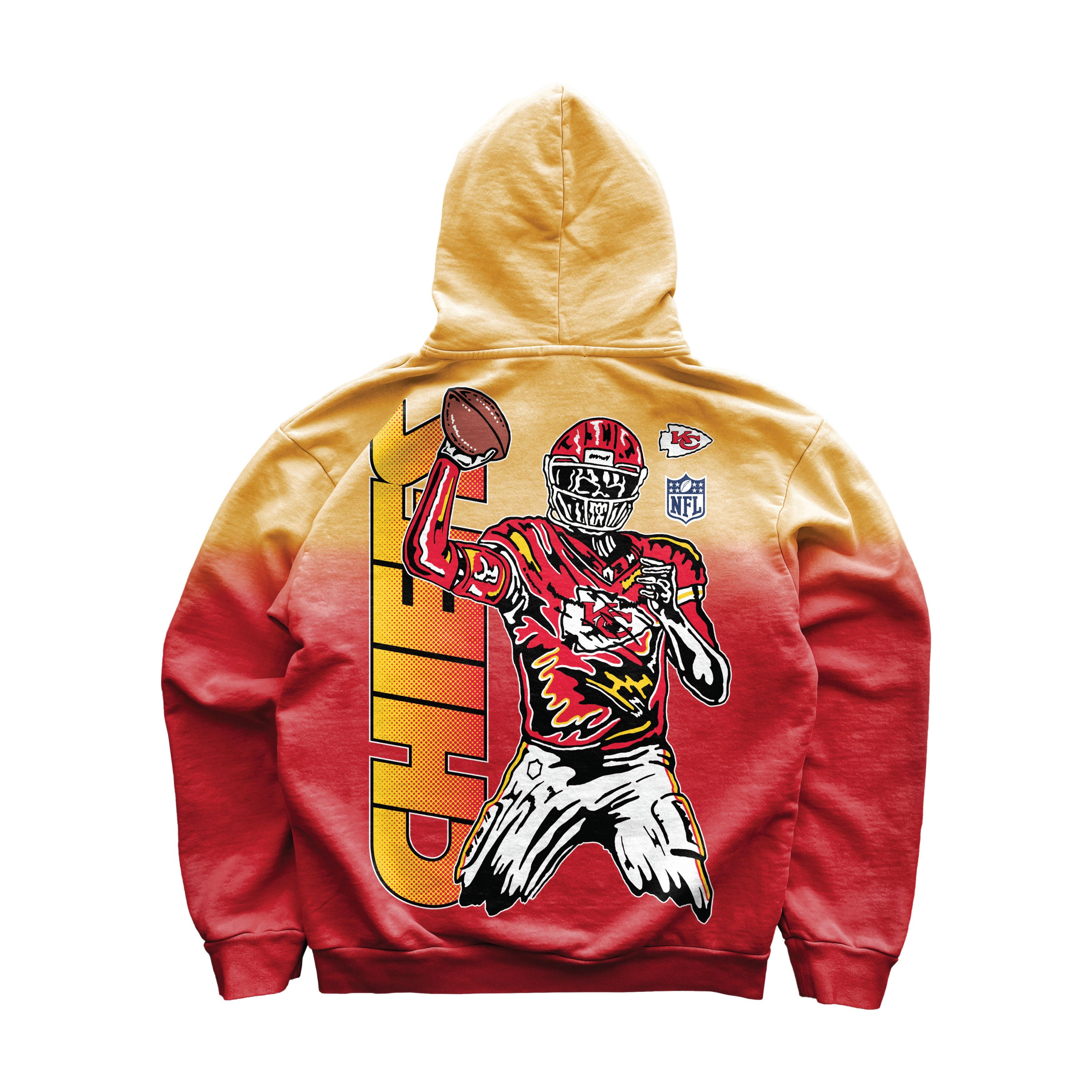 image of Warren Lotas Chiefs Go Long Ombre Hoodie in Yellow Orange Gradient, Men's (Size Medium)
