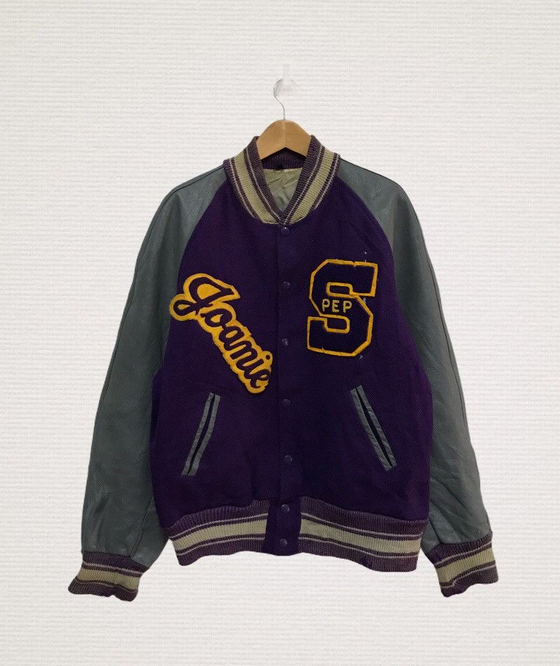 Vintage Vintage 70s wool distressed varsity jacket leather sleeve Size US M / EU 48-50 / 2 - 1 Thumbnail