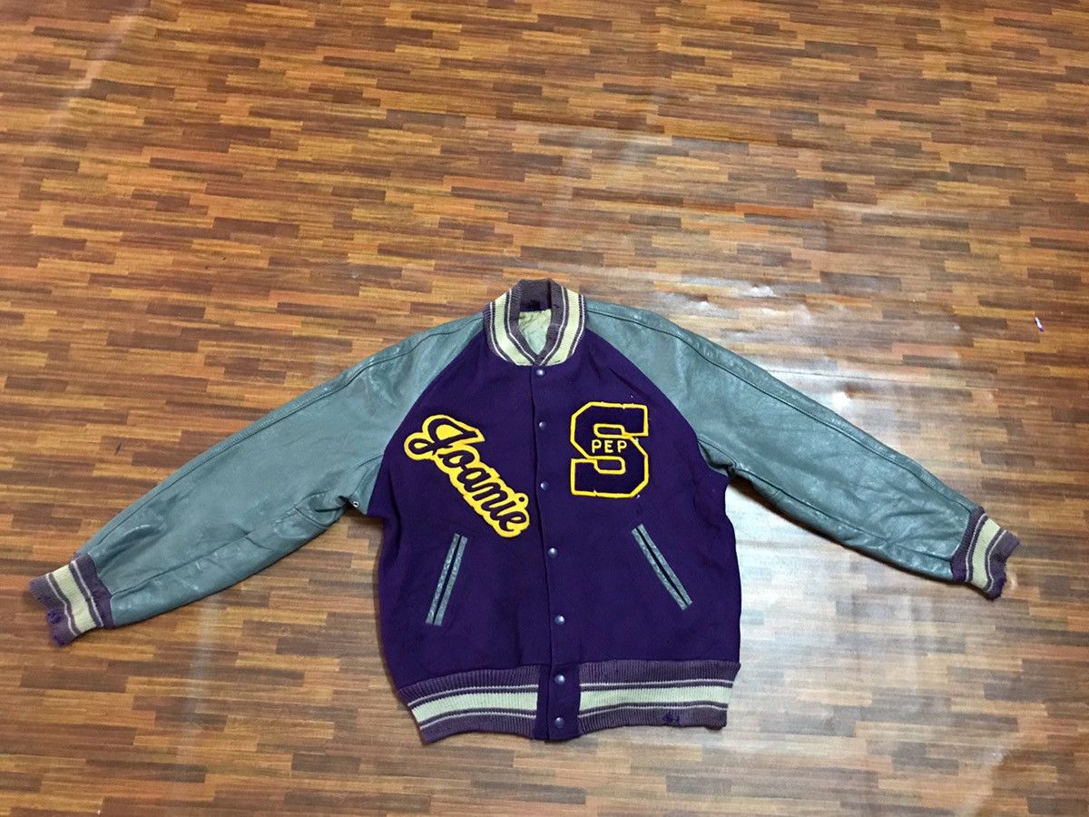 Vintage Vintage 70s wool distressed varsity jacket leather sleeve Size US M / EU 48-50 / 2 - 9 Thumbnail