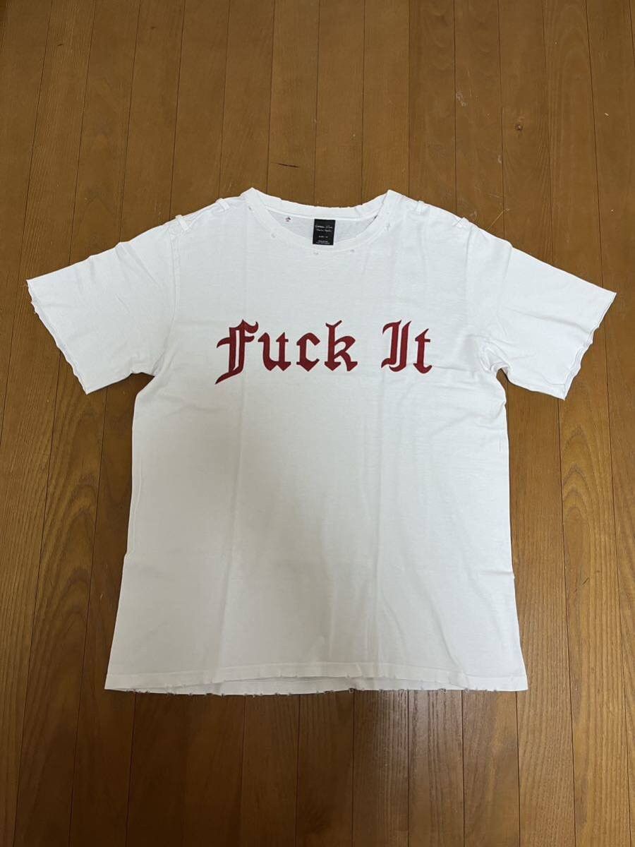 image of Number N Ine N(N) 06Ss "fuck It" Distressed Tee Shirt in White, Men's (Size Large)