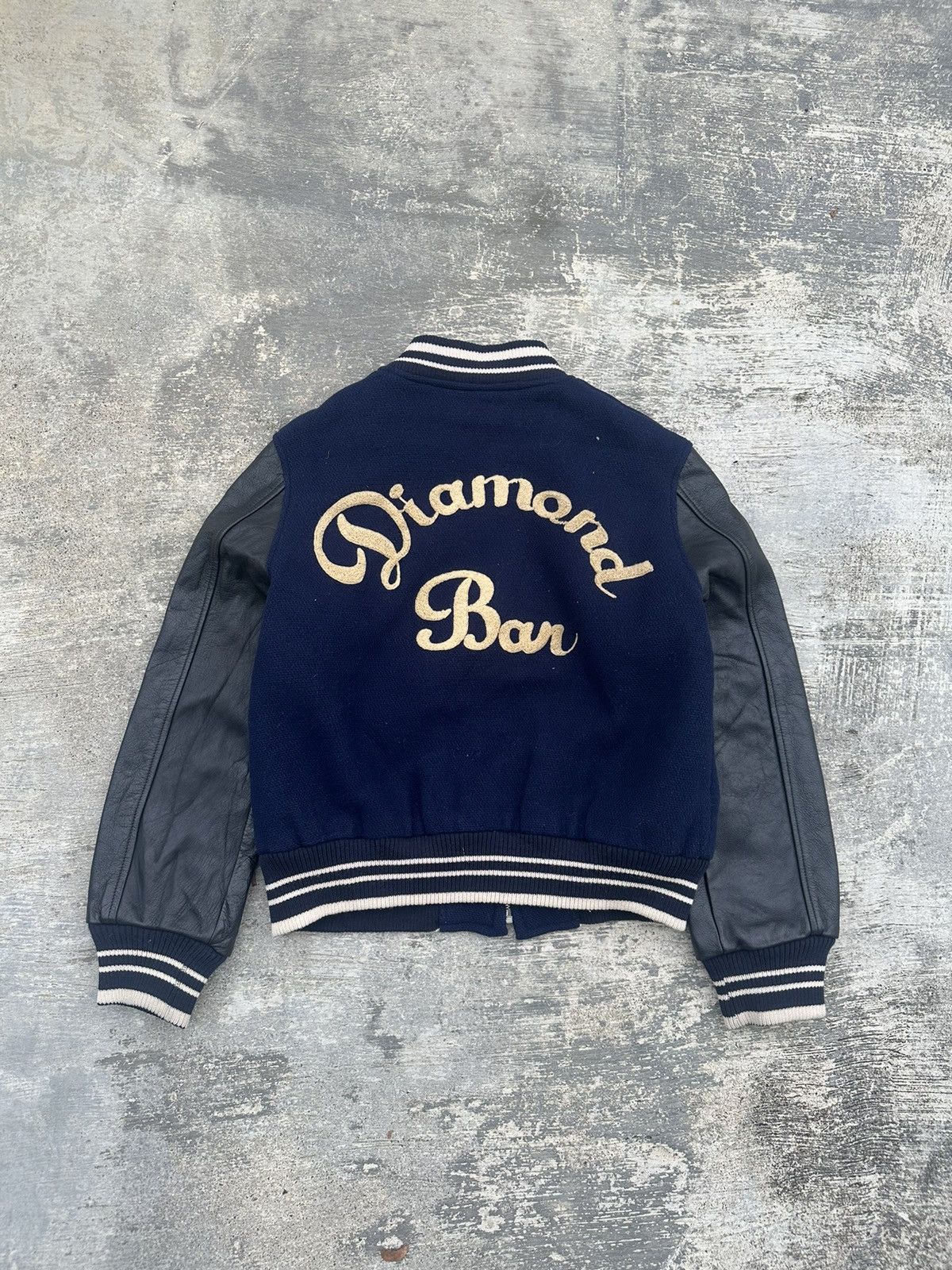 image of Varsity Jacket x Vintage Cycle Japan Diamond Bar Chain Cowboy Gorpcore Punk in Black/Navy (Size Sma