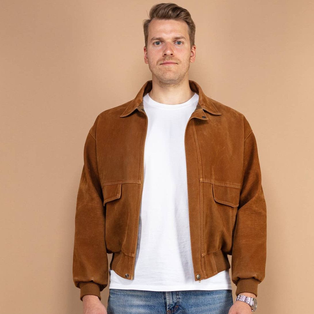 Vintage 90s suede & faux fur trim jacket - M