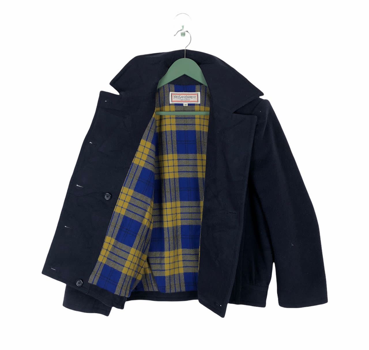 Vintage × Yves Saint Laurent YSL golden button wool coat jacket tartan lining Size US M / EU 48-50 / 2 - 1 Thumbnail