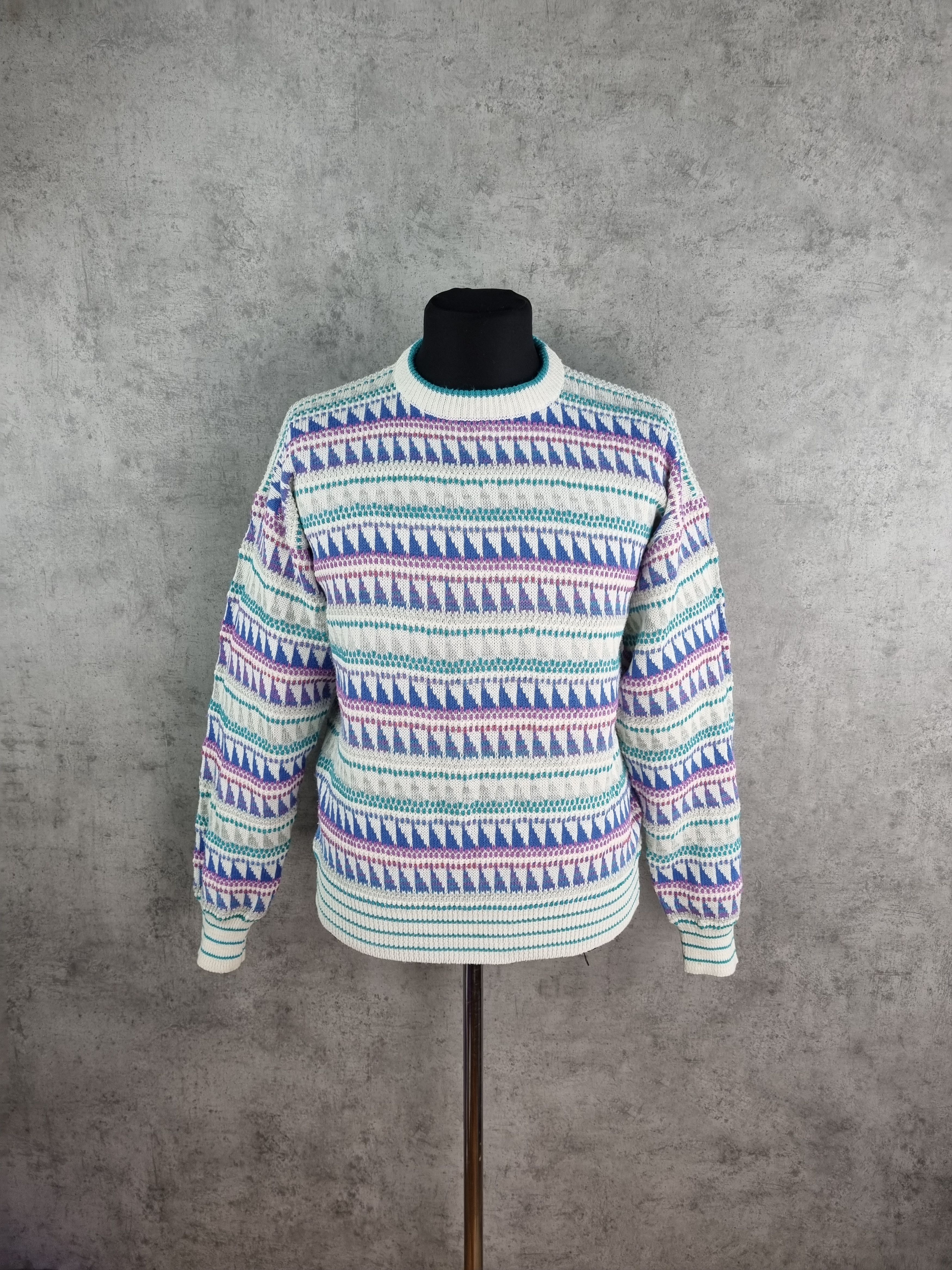 Vintage 90s Blue Amazing Design Knitted Sweater Vintage Size US L / EU 52-54 / 3 - 14 Thumbnail