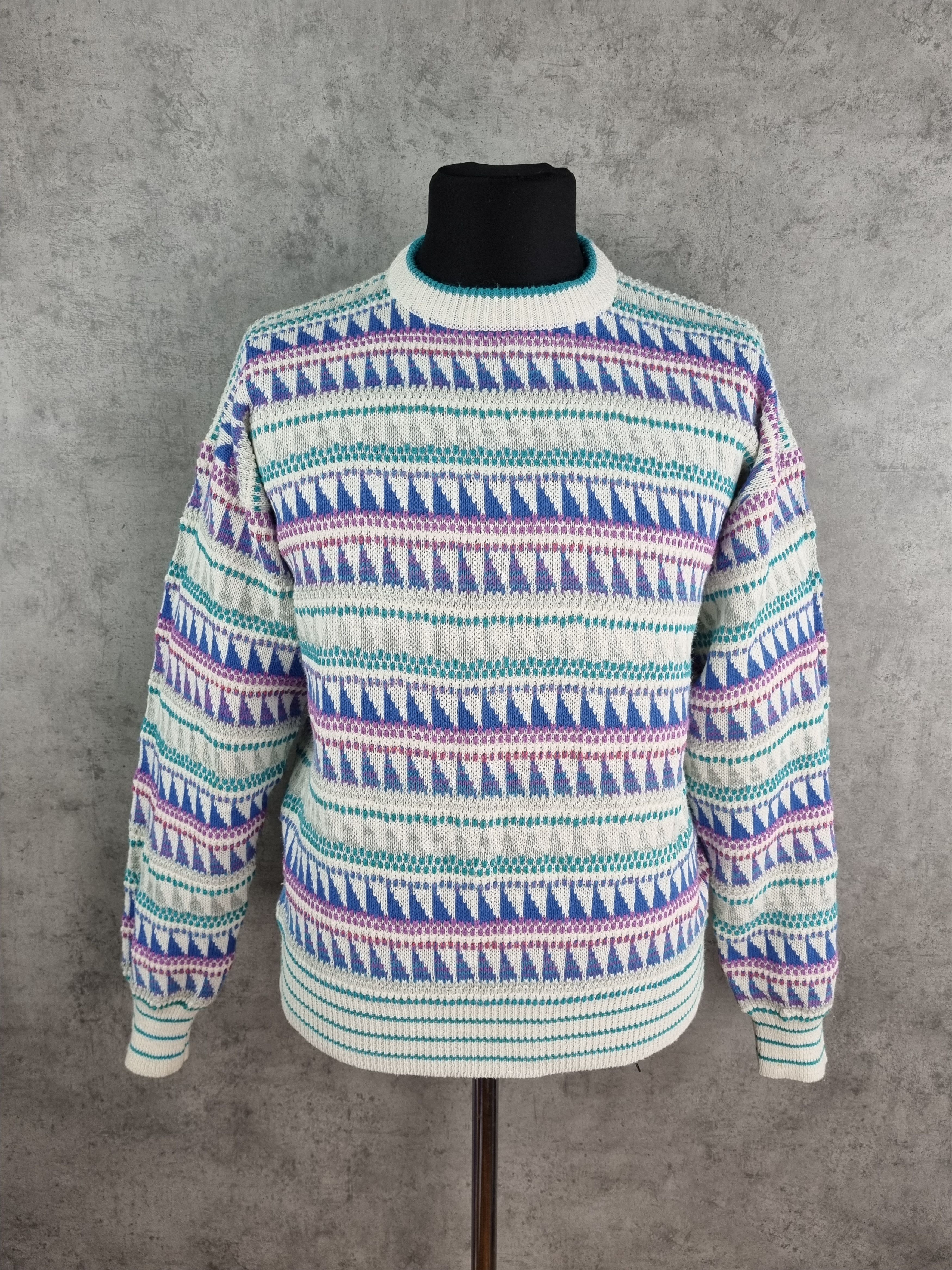 Vintage 90s Blue Amazing Design Knitted Sweater Vintage Size US L / EU 52-54 / 3 - 1 Thumbnail