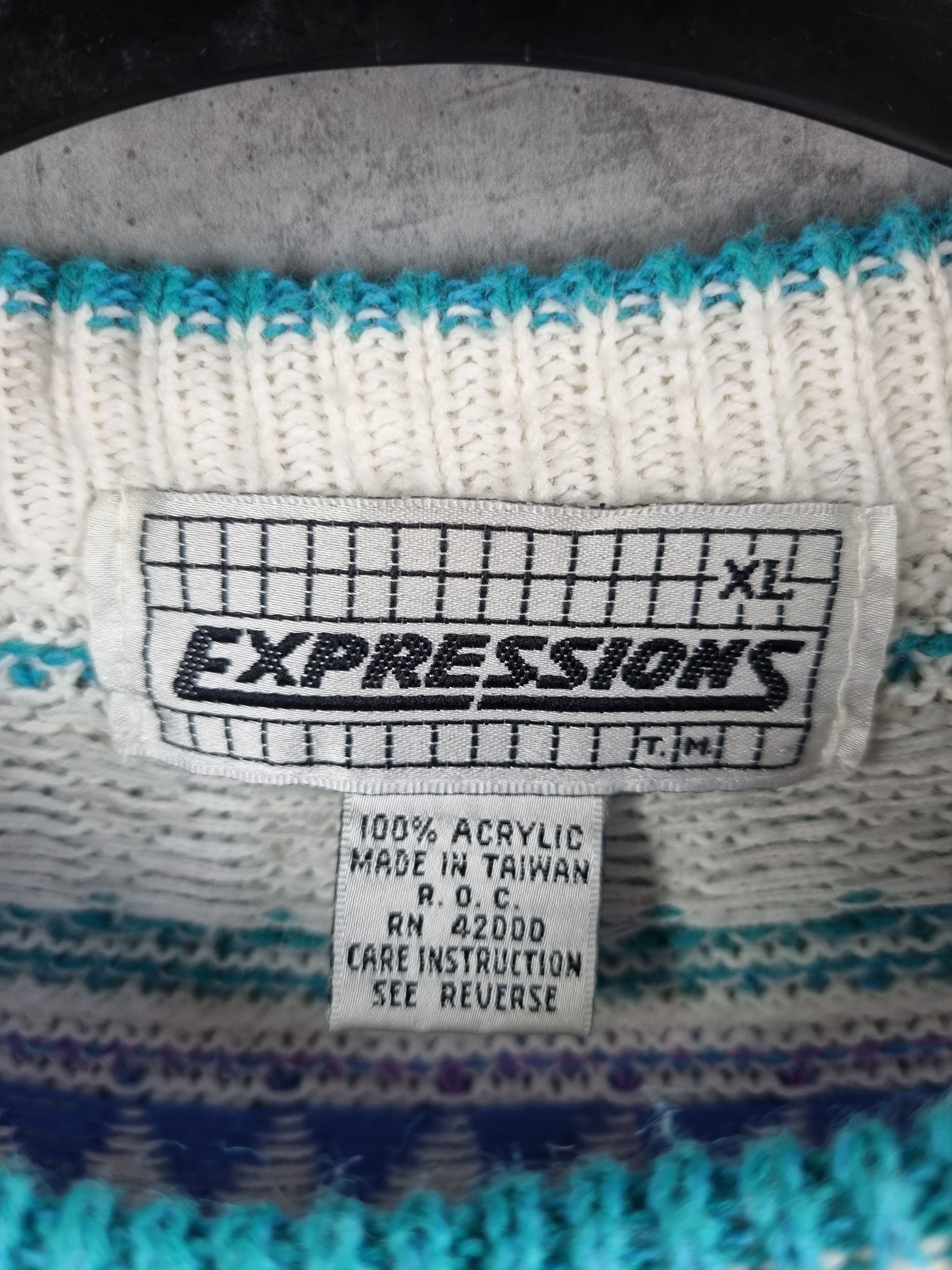 Vintage 90s Blue Amazing Design Knitted Sweater Vintage Size US L / EU 52-54 / 3 - 7 Thumbnail
