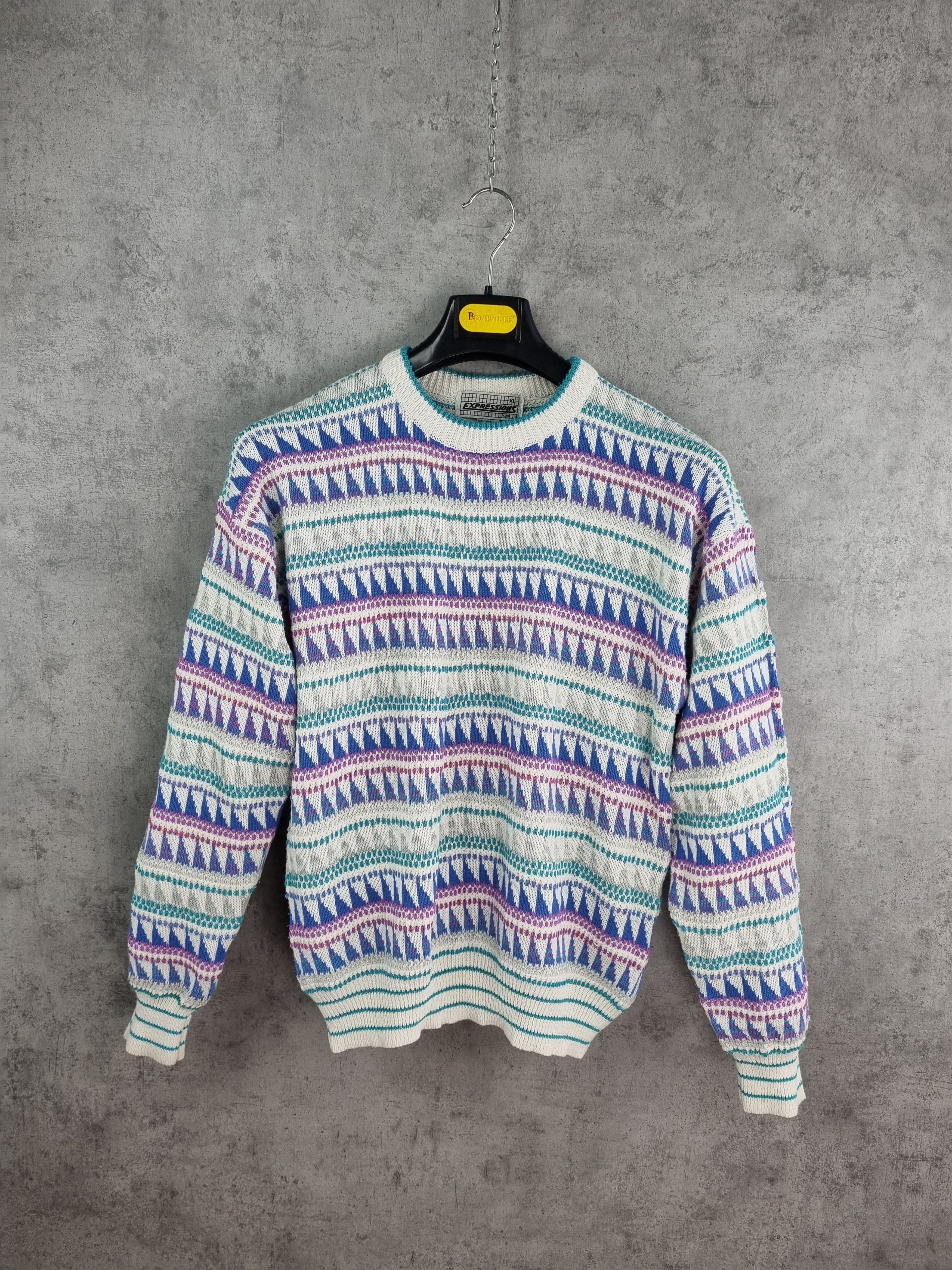 Vintage 90s Blue Amazing Design Knitted Sweater Vintage Size US L / EU 52-54 / 3 - 13 Thumbnail