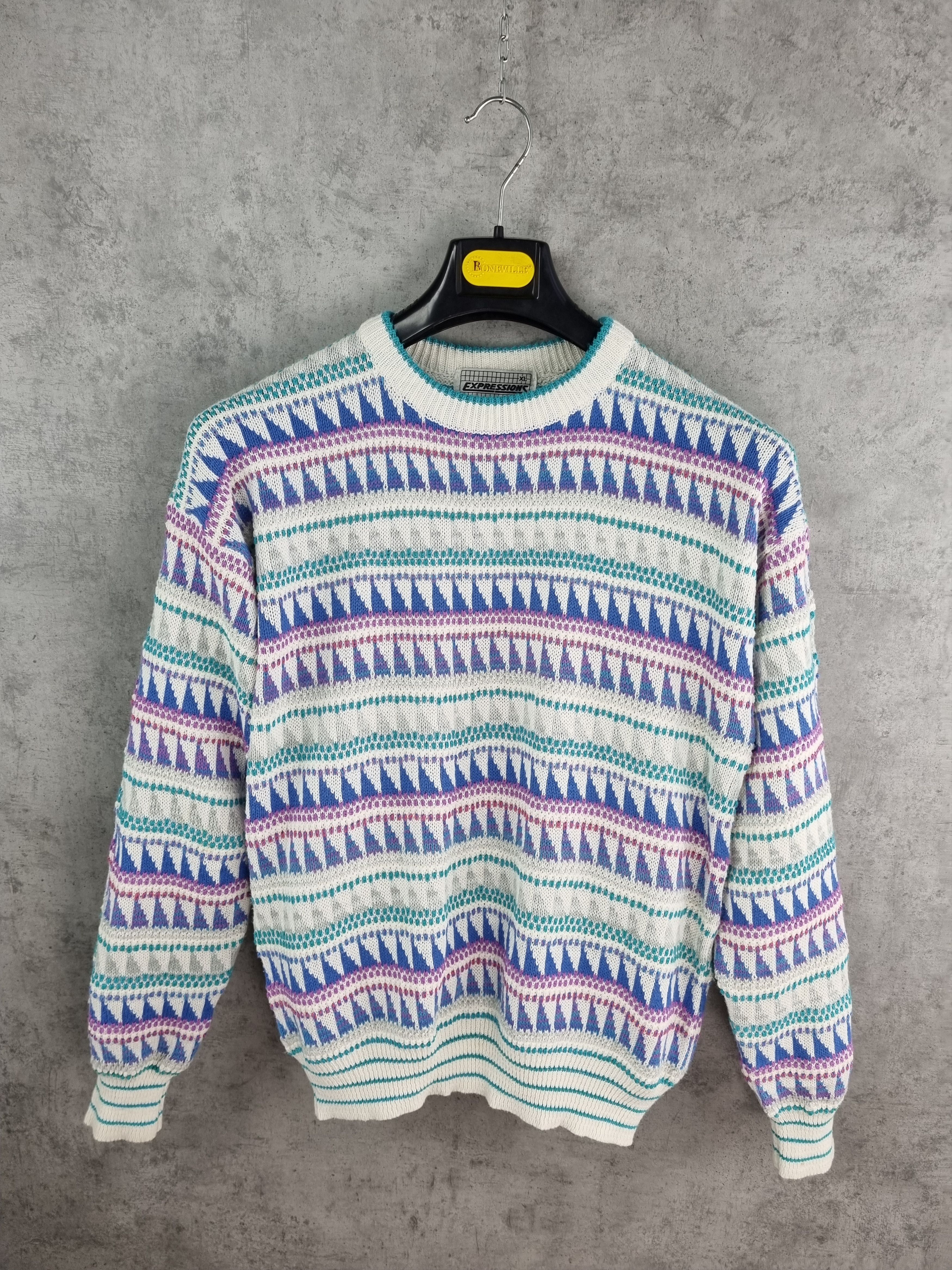 Vintage 90s Blue Amazing Design Knitted Sweater Vintage Size US L / EU 52-54 / 3 - 8 Thumbnail