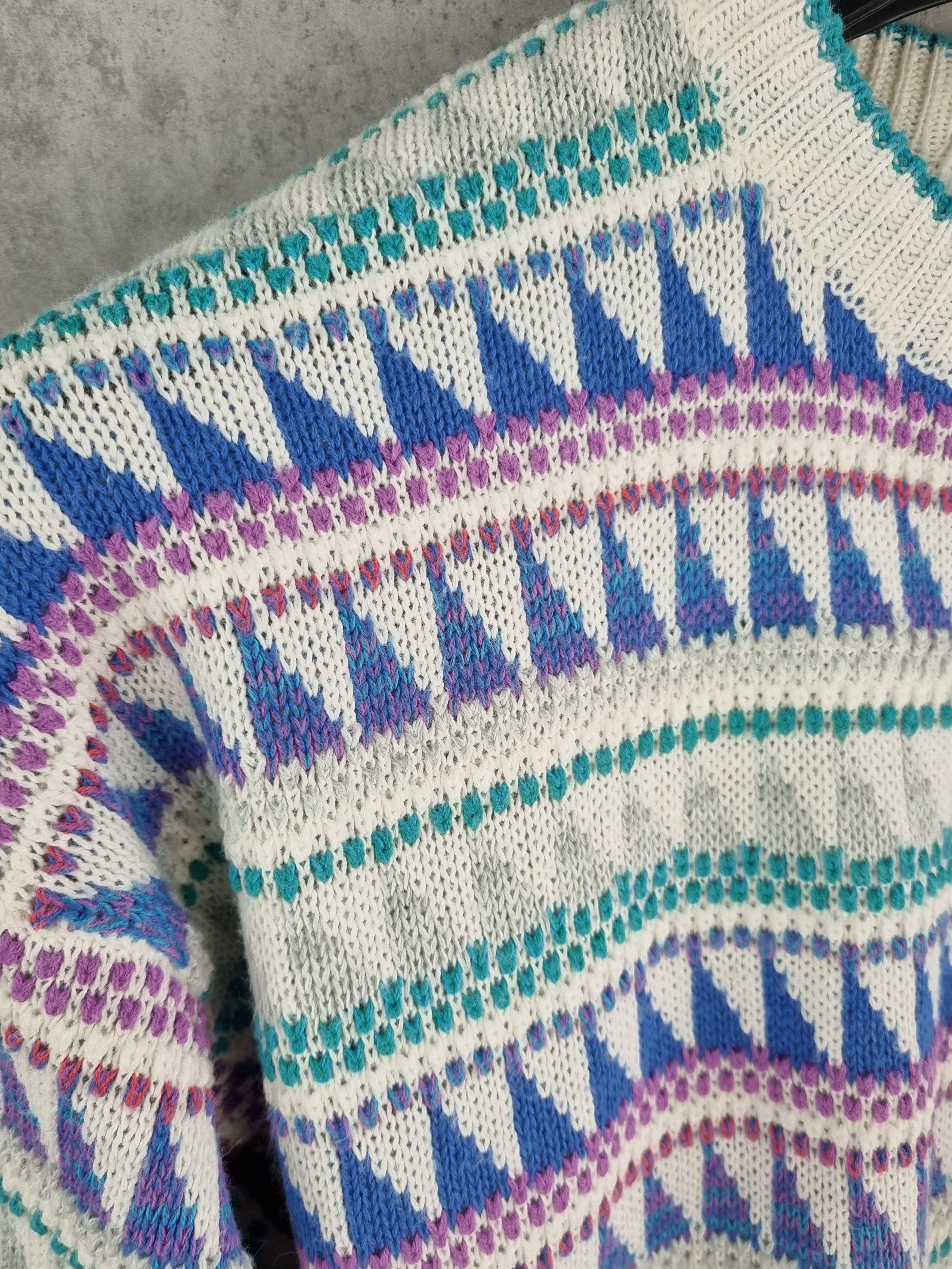 Vintage 90s Blue Amazing Design Knitted Sweater Vintage Size US L / EU 52-54 / 3 - 6 Thumbnail