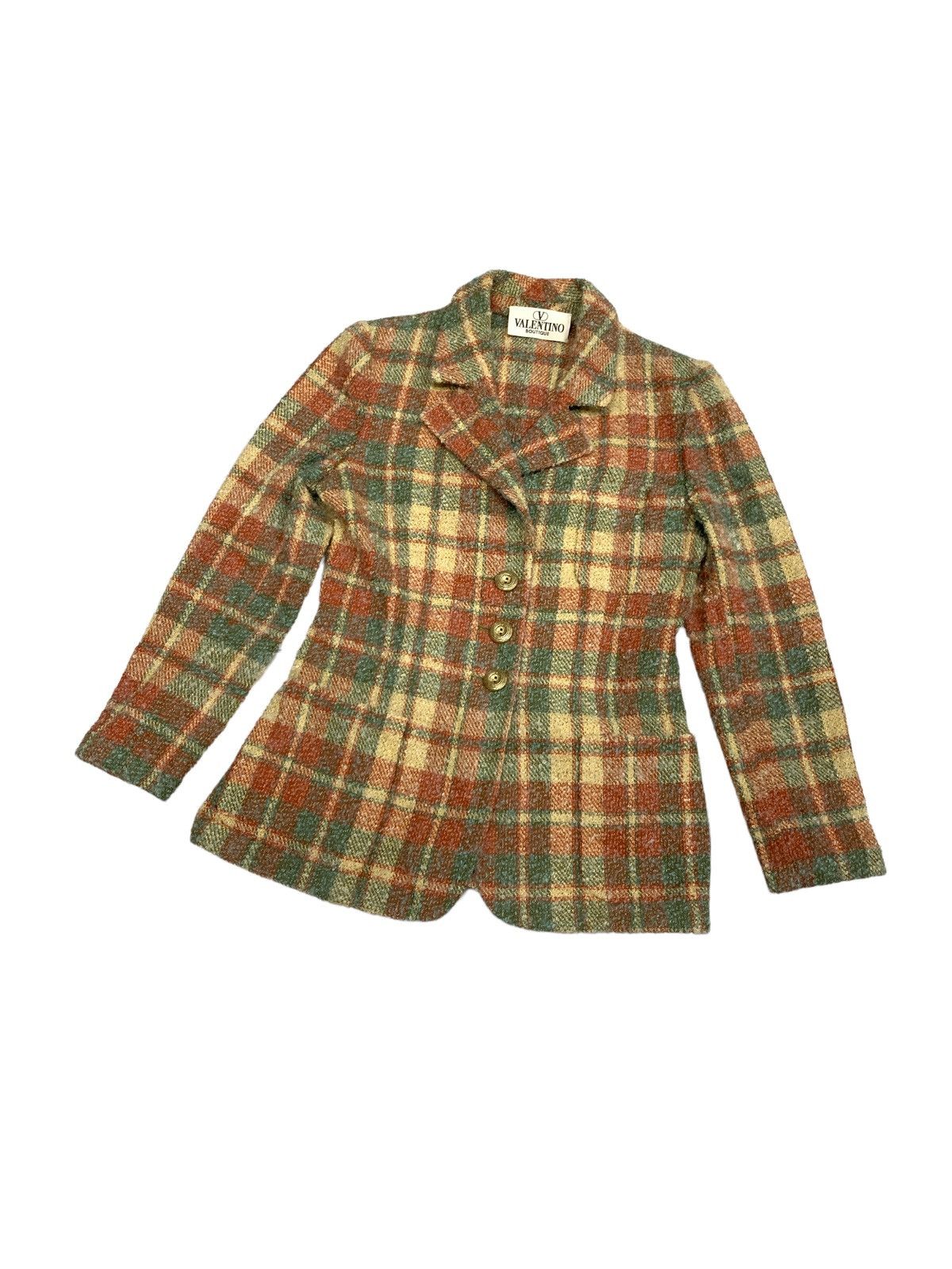Valentino × Vintage VALENTINO BOUTIQUE MOHAIR WOOL CHCKERED BLAZER COAT Size S / US 4 / IT 40 - 1 Thumbnail