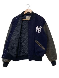 Vintage Nike NY Yankees Black Leather & Wool Varsity Jacket Bomber  Letterman 2XL