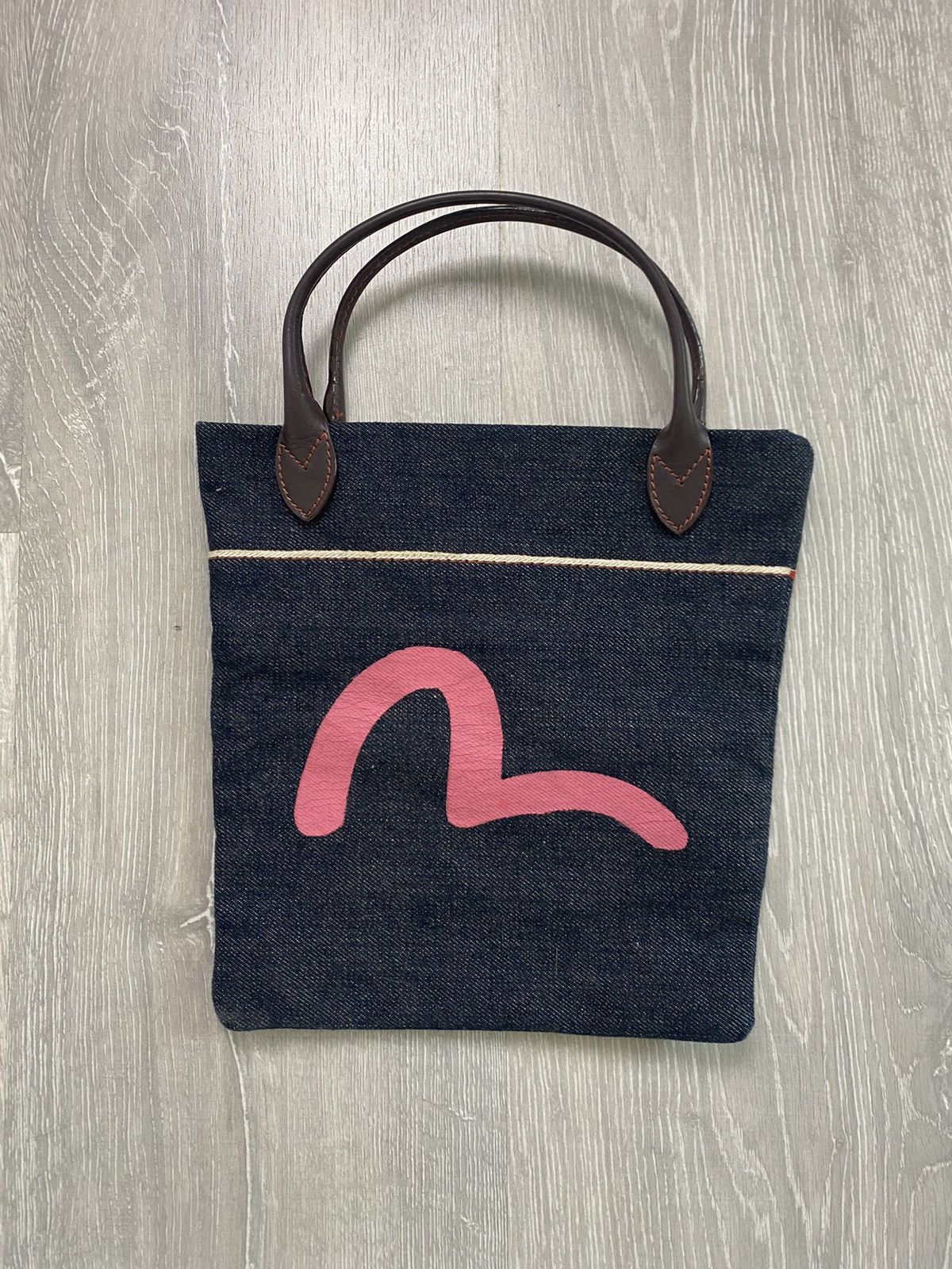 Vintage Evisu bag navy big Pink logo seagull selvedge | Grailed