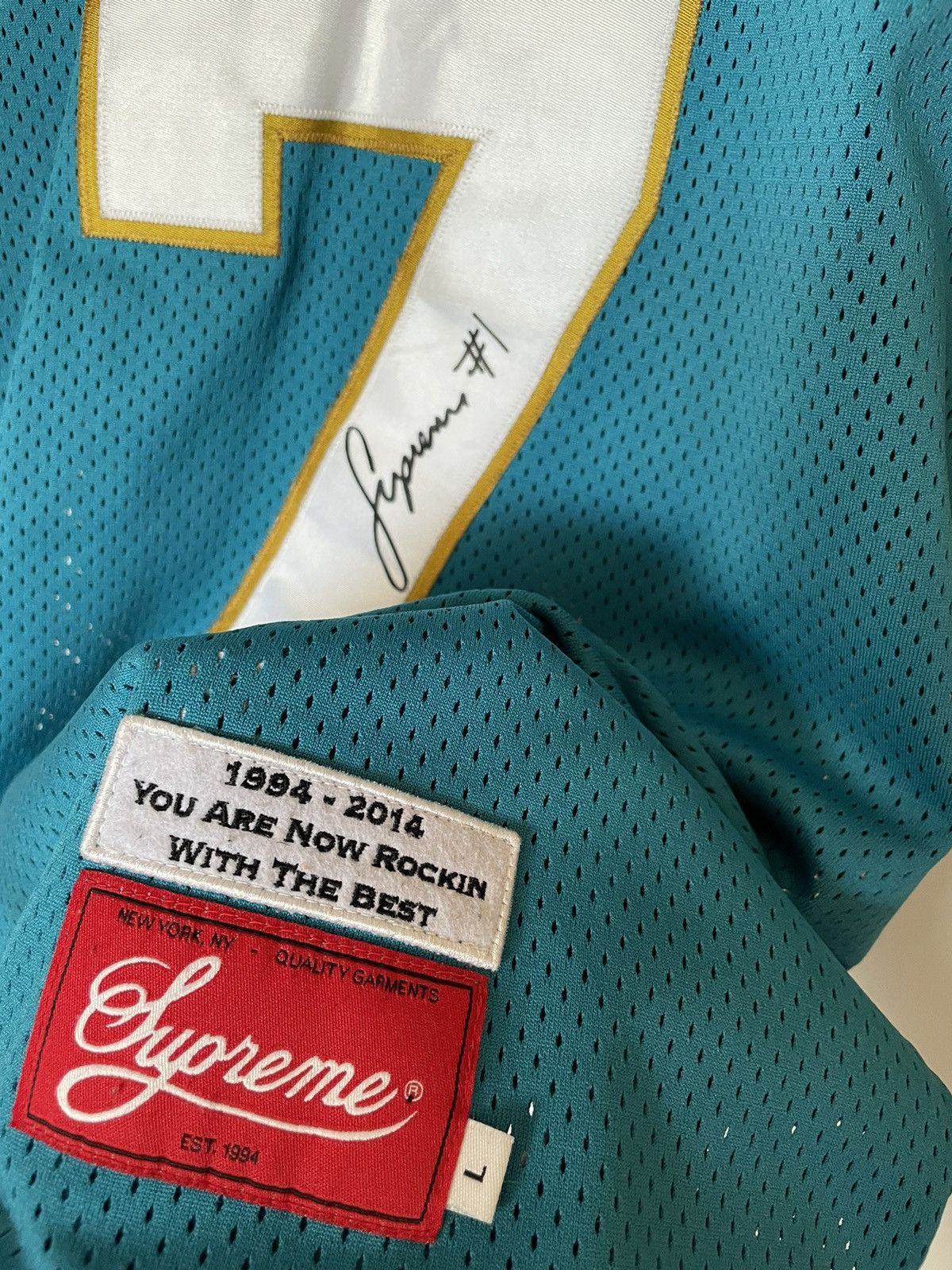 Supreme Hail Mary Jersey Teal/ Yellow/ White L