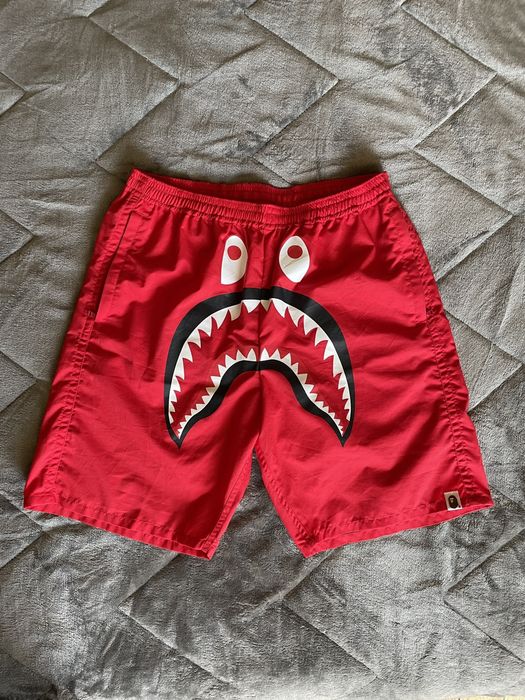 Bape Bape Shark Face Shorts/ Water Shorts RED M | Grailed