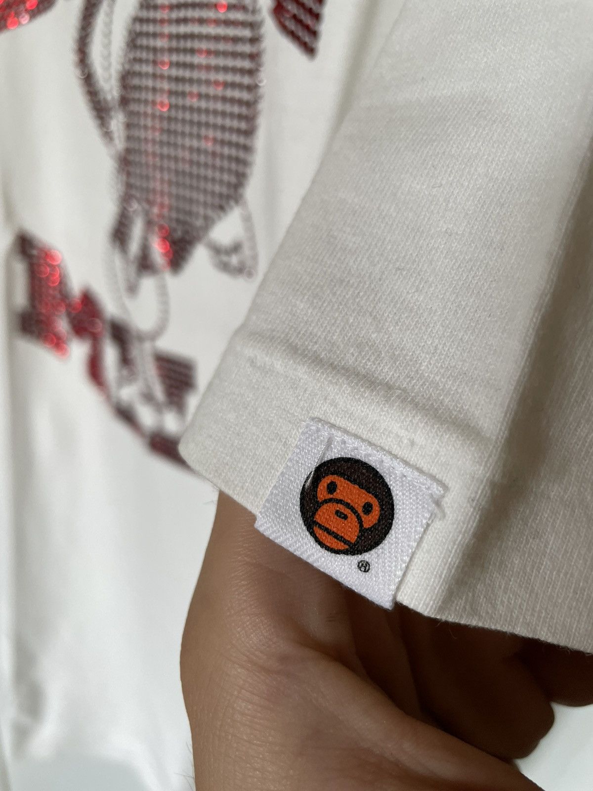 Bape × Swarovski Bape Baby Milo Swarovski Stone T-Shirt White/ Red L Size US L / EU 52-54 / 3 - 5 Thumbnail