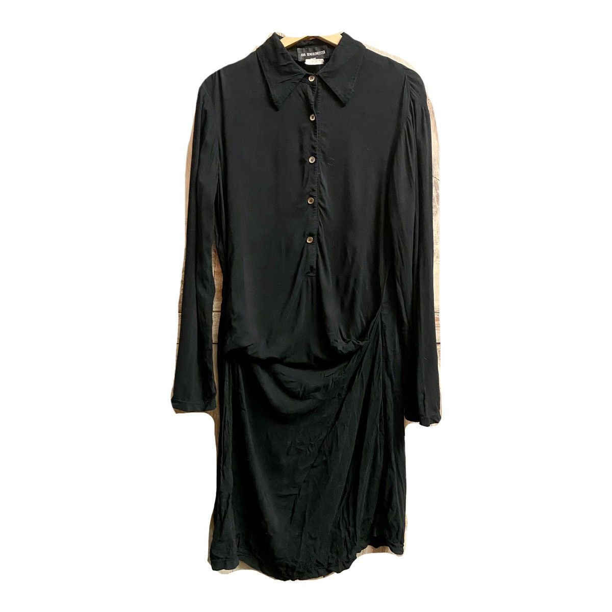 image of Ann Demeulemeester Black Vintage Rayonne Draped Dress 36, Women's (Size XS)