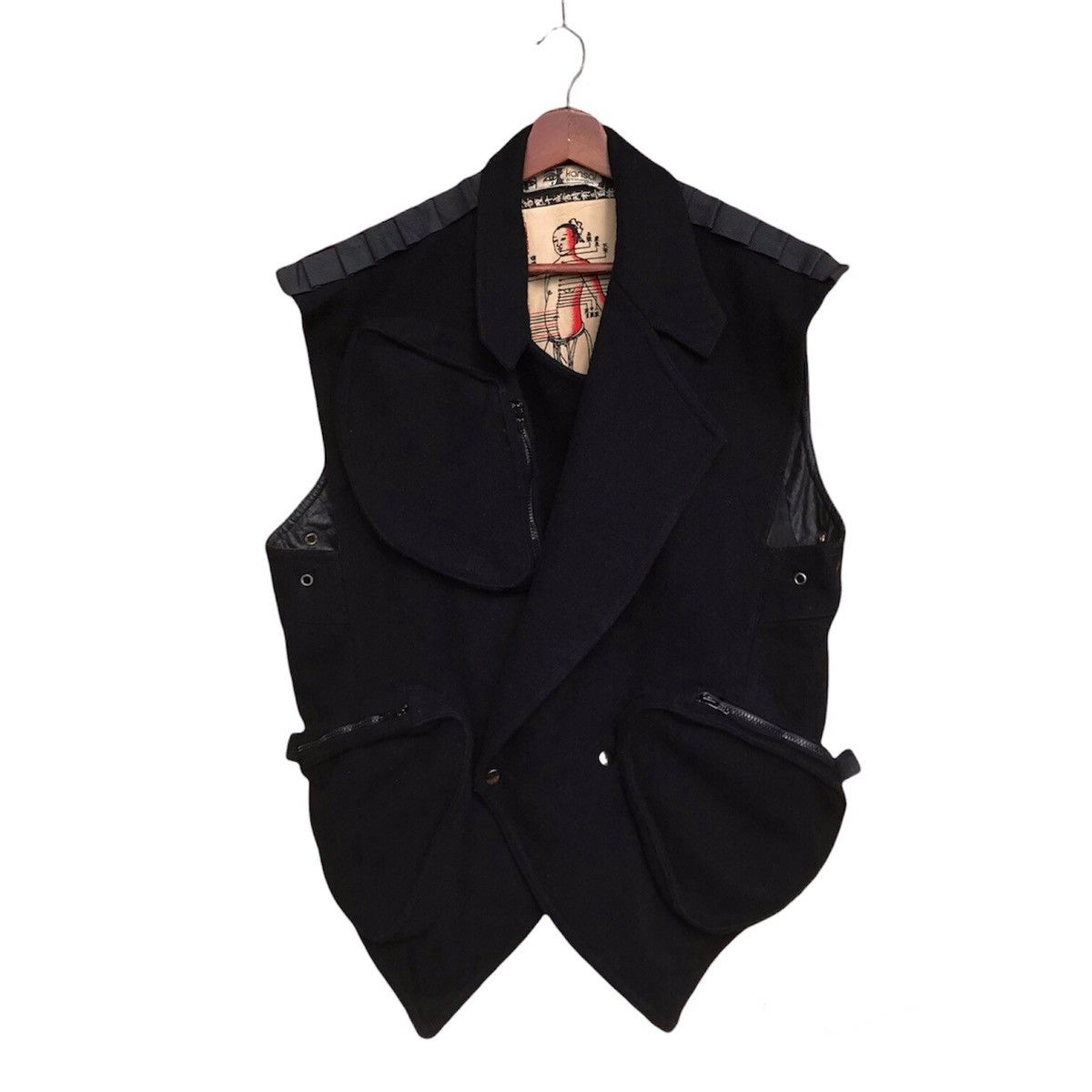 image of Kansai Yamamoto x Vintage 80's Kansai Eye Bondage Multipocket Vest Spider Wool in Black (Size Large