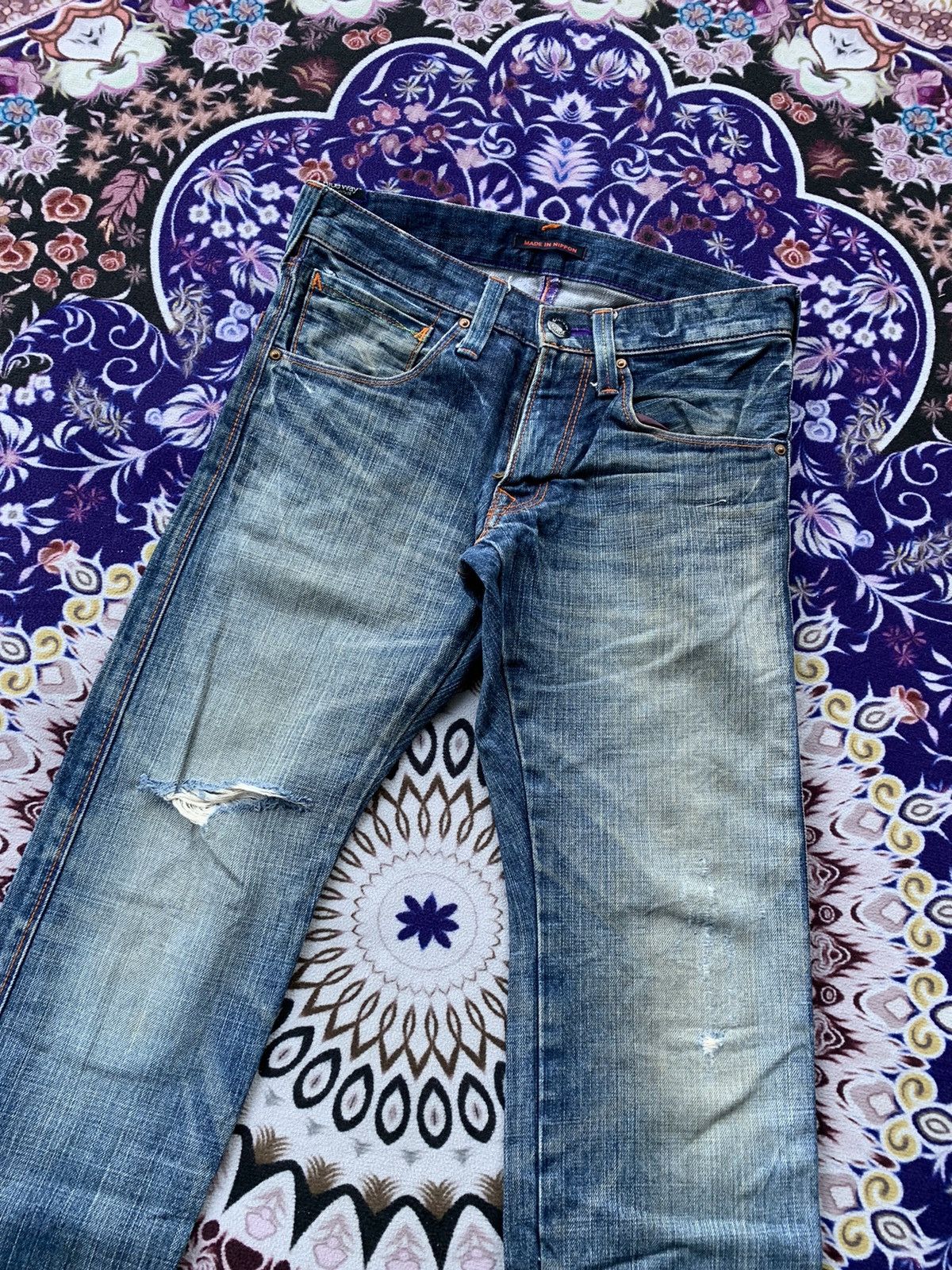 Japanese Brand Vintage Blue Way Distressed Denim Size US 30 / EU 46 - 2 Thumbnail
